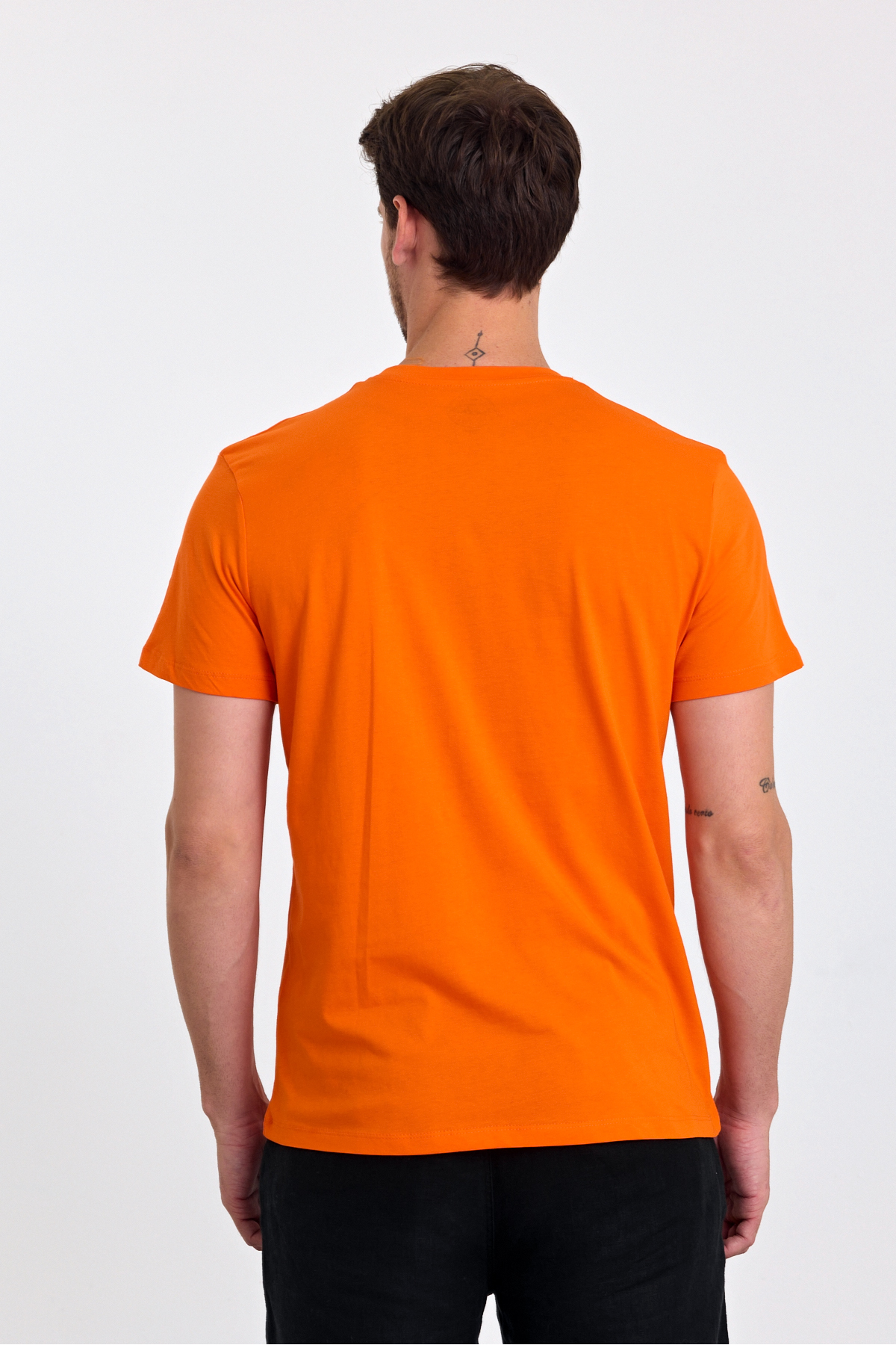 Erkek Turuncu %100 Pamuk Slim Fit Bisiklet Yaka Basic Tişört 8