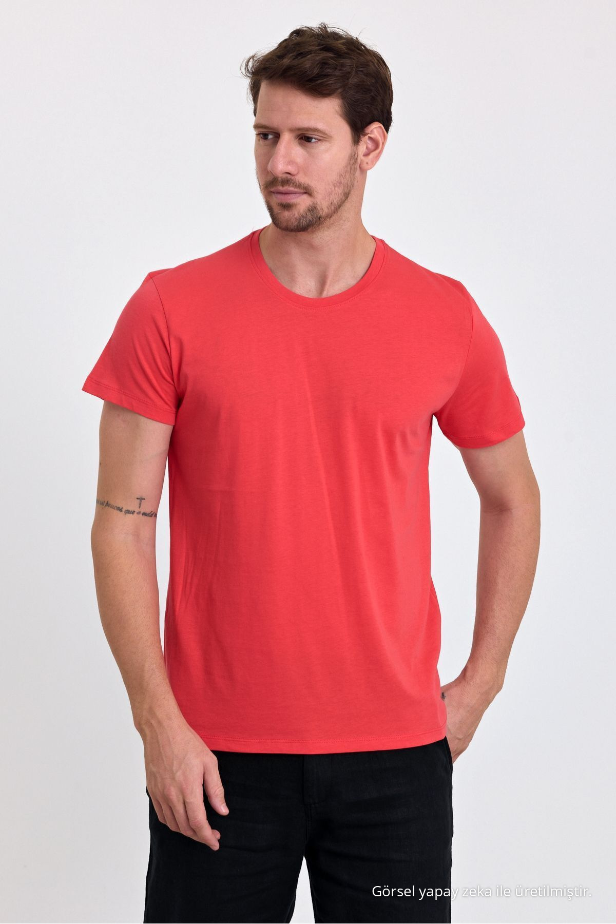 Erkek Yavru Ağzı %100 Pamuk Slim Fit Bisiklet Yaka Basic Tişört YAVRU AĞZI 5