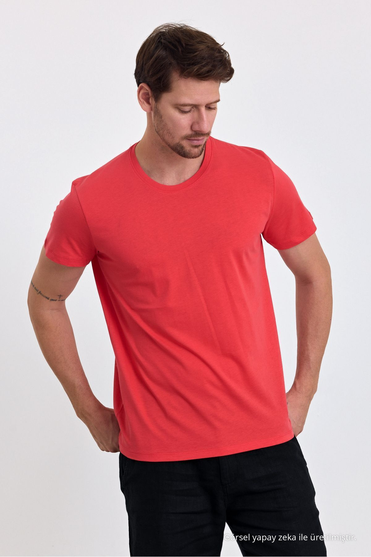 Erkek Yavru Ağzı %100 Pamuk Slim Fit Bisiklet Yaka Basic Tişört YAVRU AĞZI 4