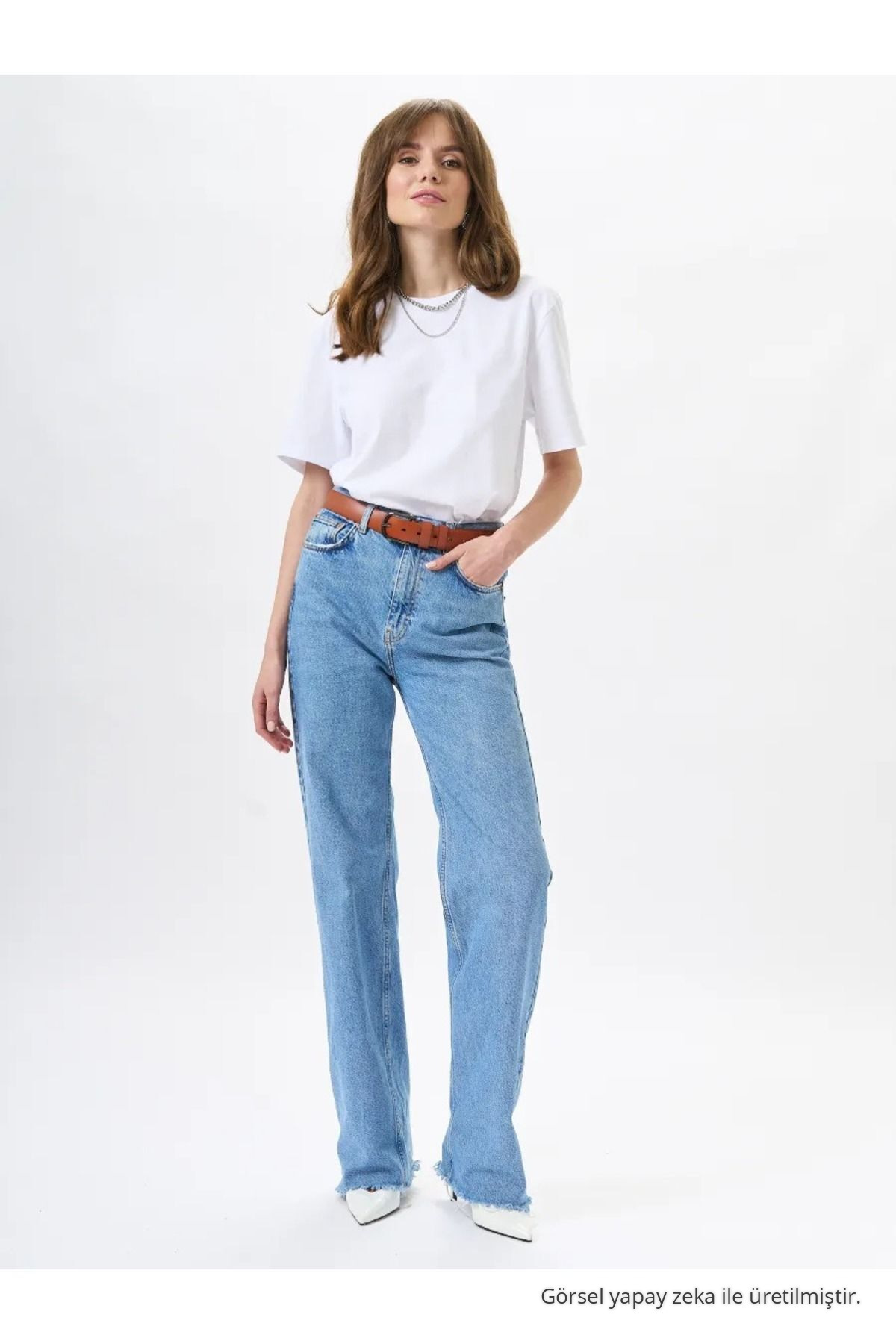 Kadın Oversize Ekru %100 Pamuk Bisiklet Yaka Basic T-shirt 5
