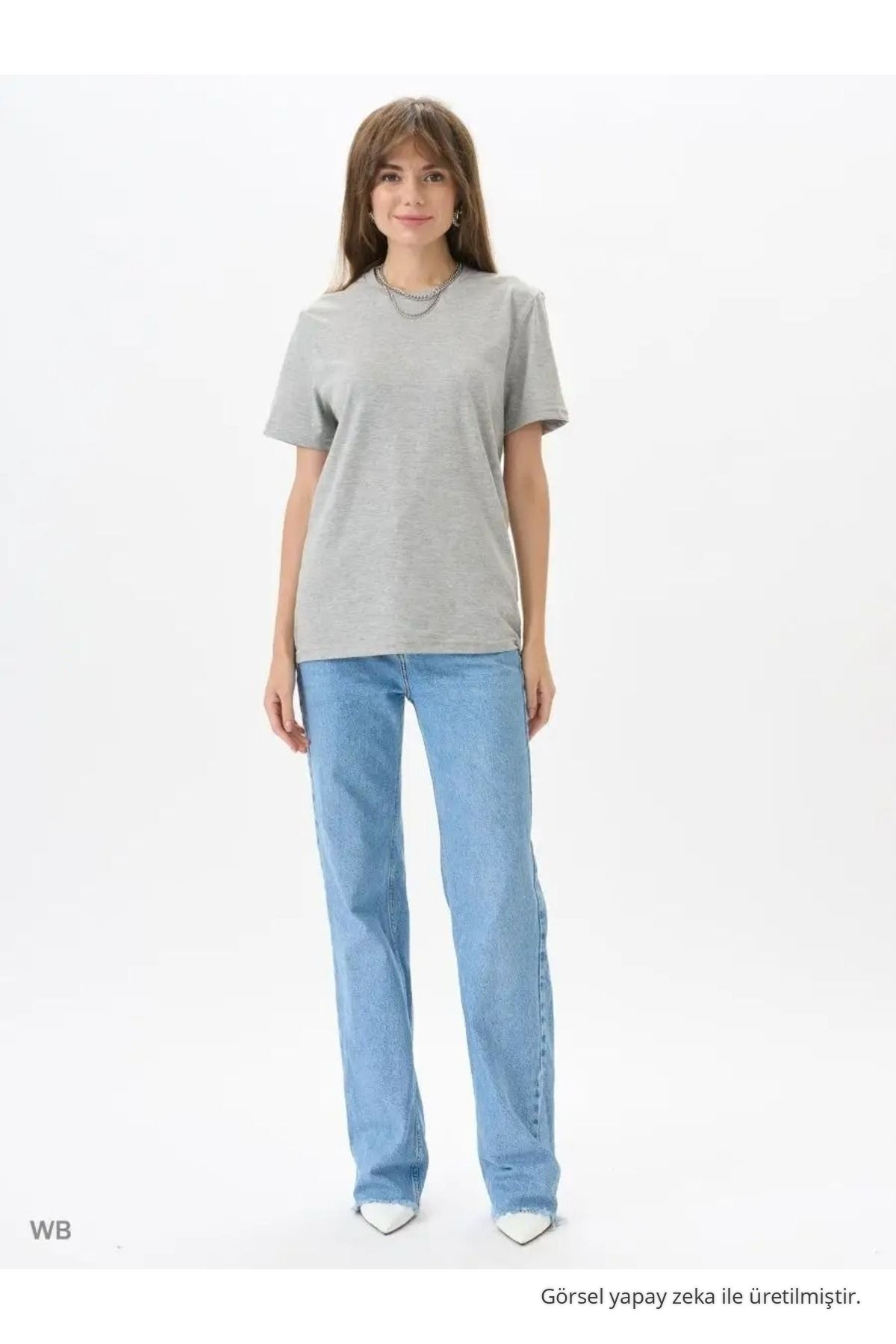 Kadın Grimelanj %100 Pamuk Bisiklet Yaka Basic T-shirt 4