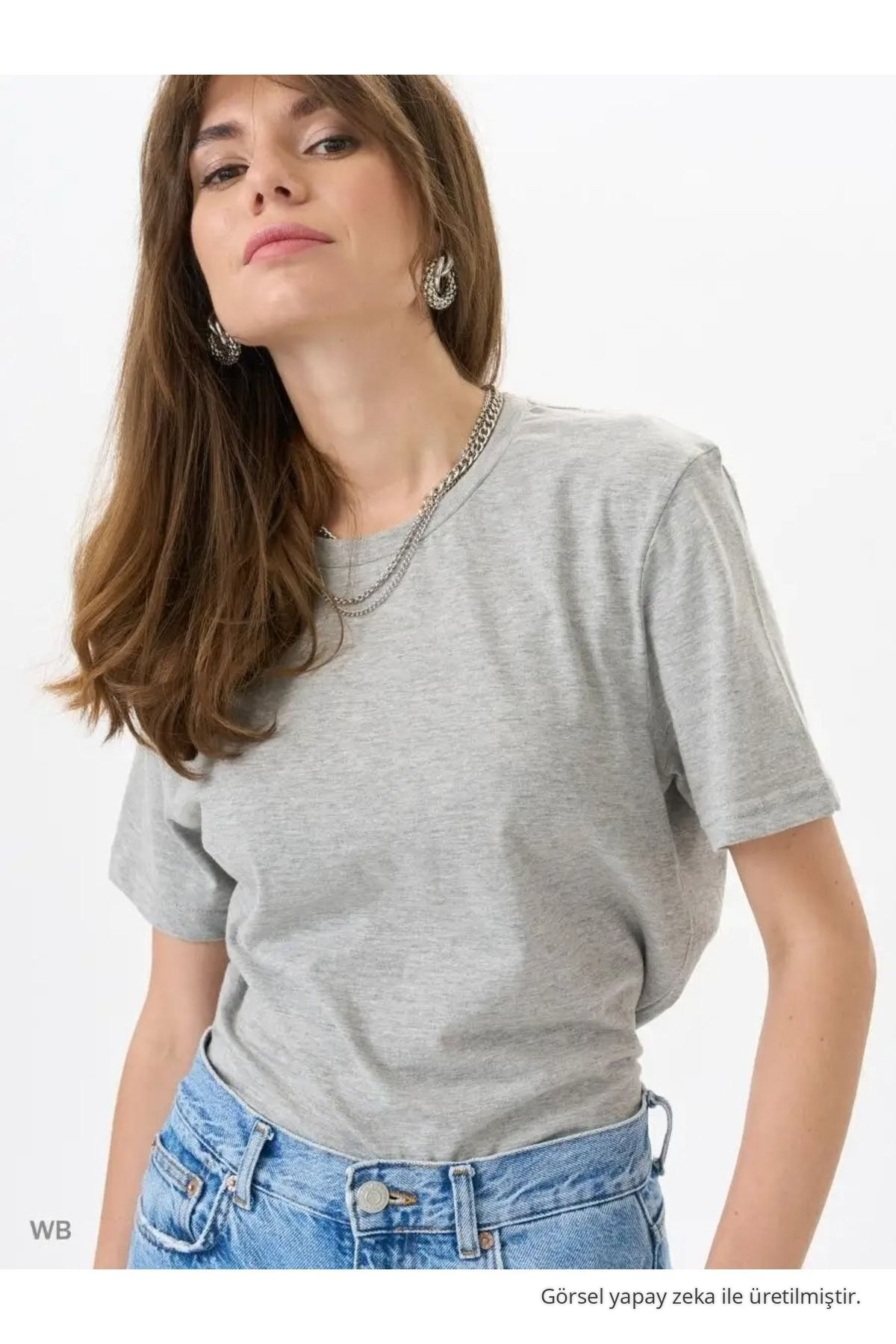 Kadın Grimelanj %100 Pamuk Bisiklet Yaka Basic T-shirt 3