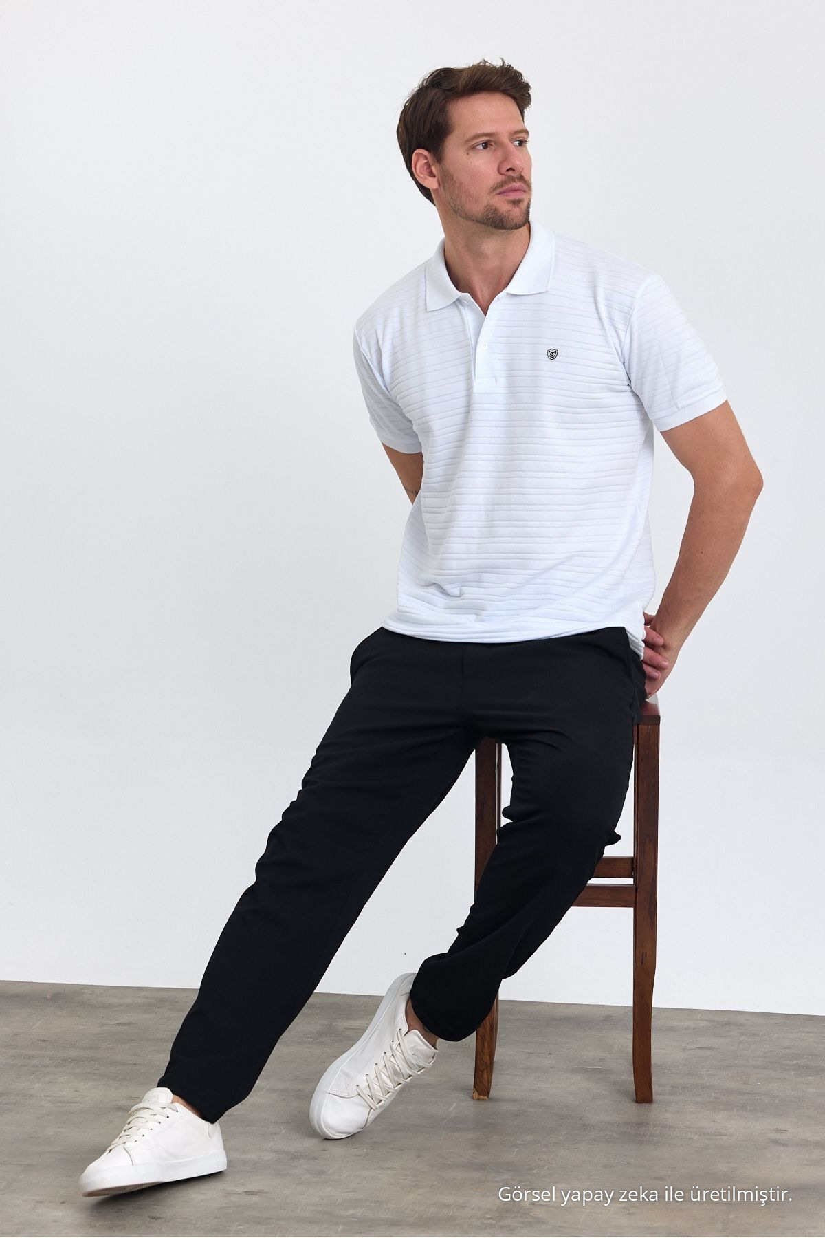 Erkek Beyaz %100 Pamuk Raporlu Polo Yaka T-shirt 8