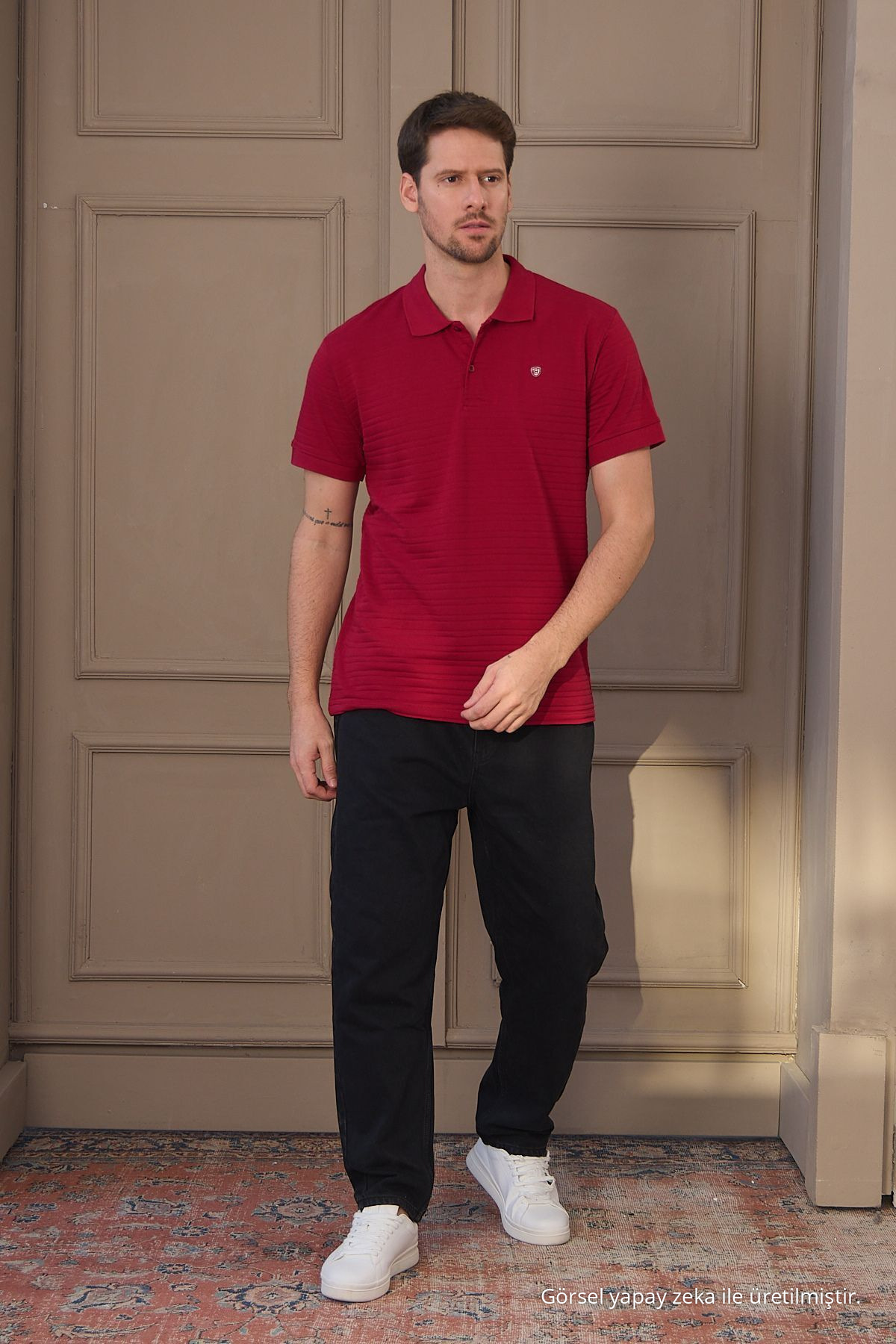 Erkek Bordo %100 Pamuk Raporlu Polo Yaka T-shirt 6