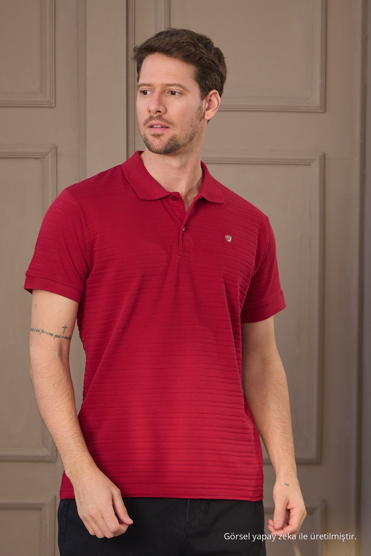 Erkek Bordo %100 Pamuk Raporlu Polo Yaka T-shirt 8