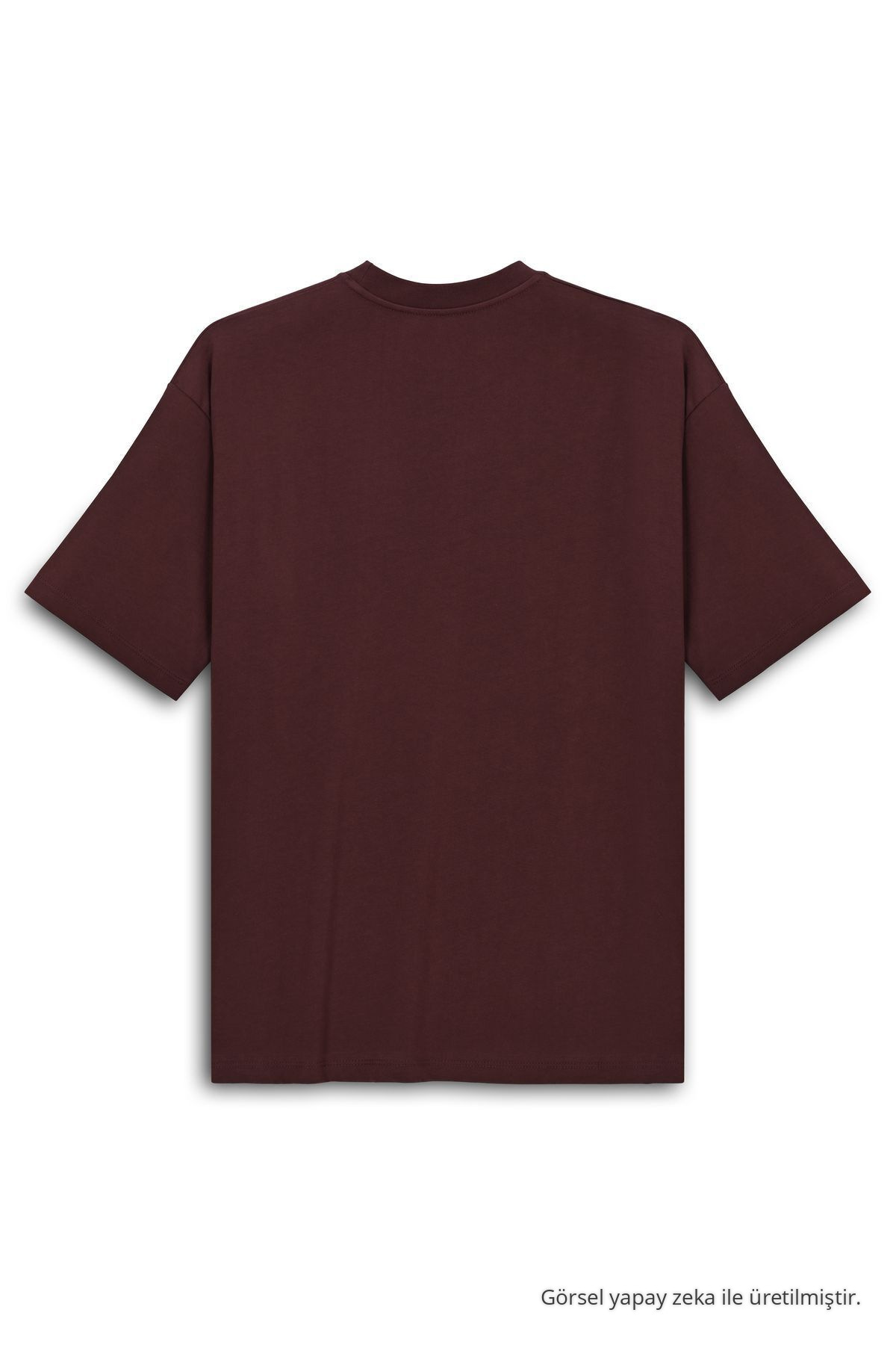 Erkek %100 Organik Pamuklu Kalın Dokulu Comfort Fit Bisiklet Yakalı Bordo T-shirt 6