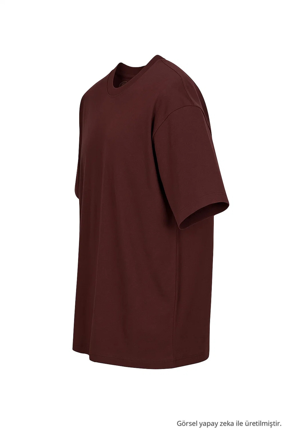 Erkek %100 Organik Pamuklu Kalın Dokulu Comfort Fit Bisiklet Yakalı Bordo T-shirt 4