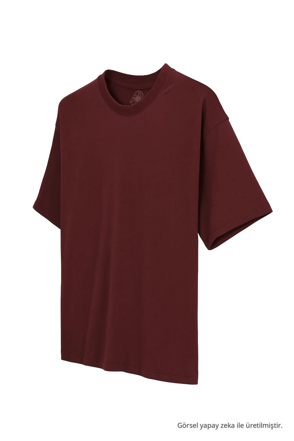 Erkek %100 Organik Pamuklu Kalın Dokulu Comfort Fit Bisiklet Yakalı Bordo T-shirt 3