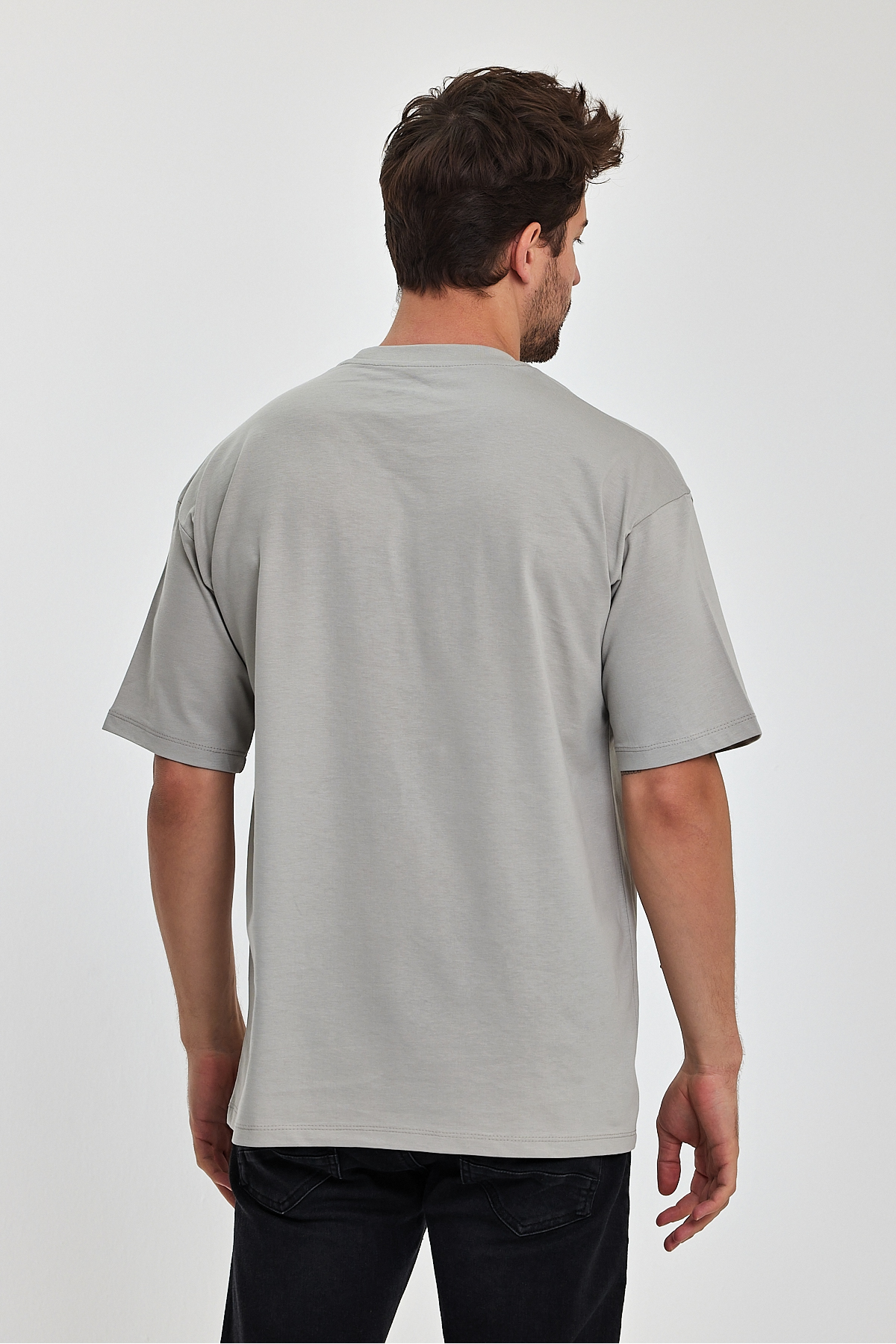 Erkek %100 Organik Pamuklu Kalın Dokulu Comfort Fit Bisiklet Yakalı GRİ T-shirt 7