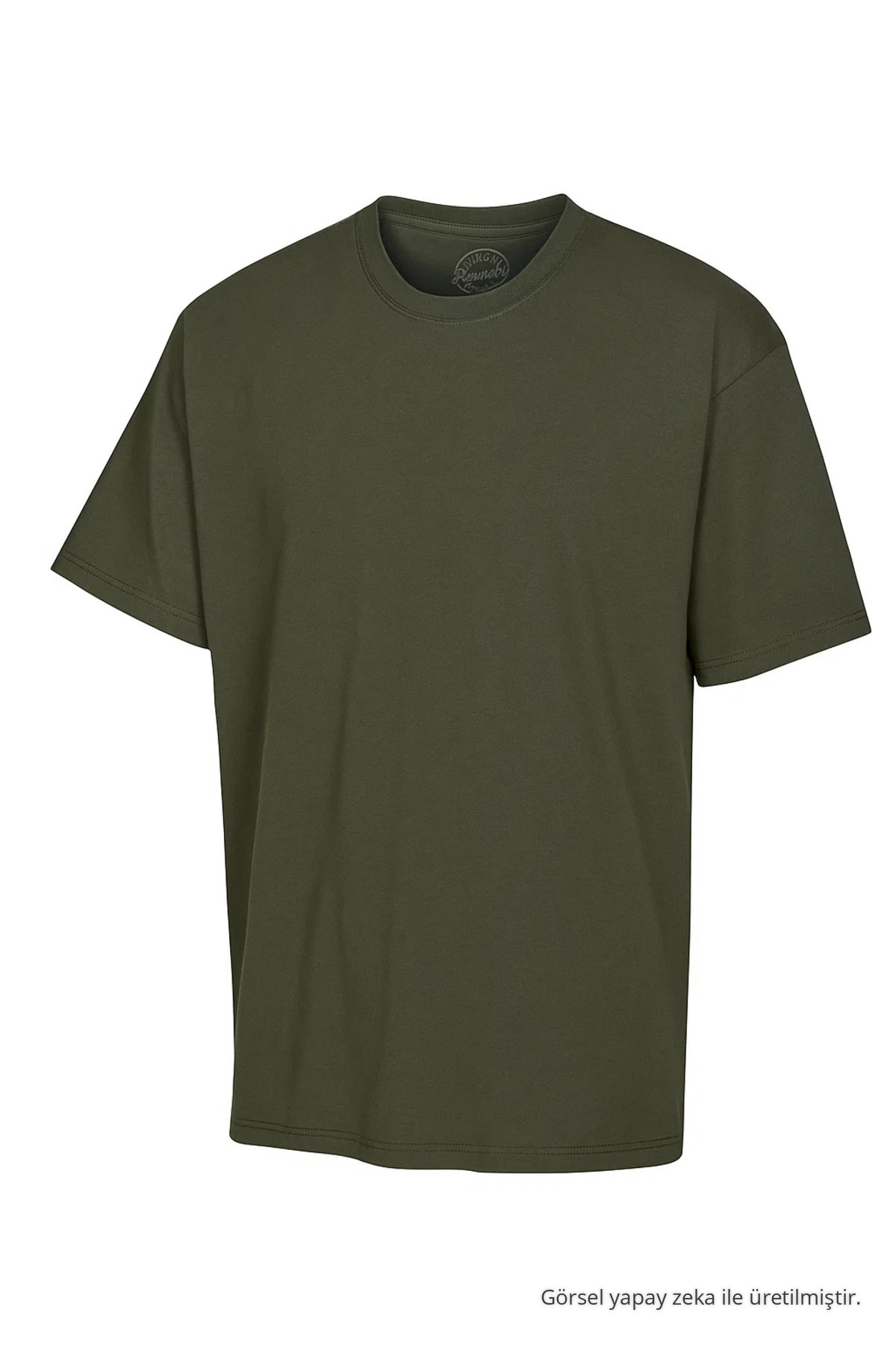 Erkek %100 Organik Pamuklu Kalın Dokulu Comfort Fit Bisiklet Yakalı HAKİ T-shirt 4