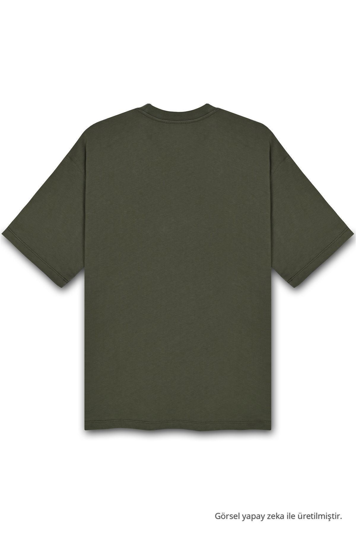 Erkek %100 Organik Pamuklu Kalın Dokulu Comfort Fit Bisiklet Yakalı HAKİ T-shirt 6