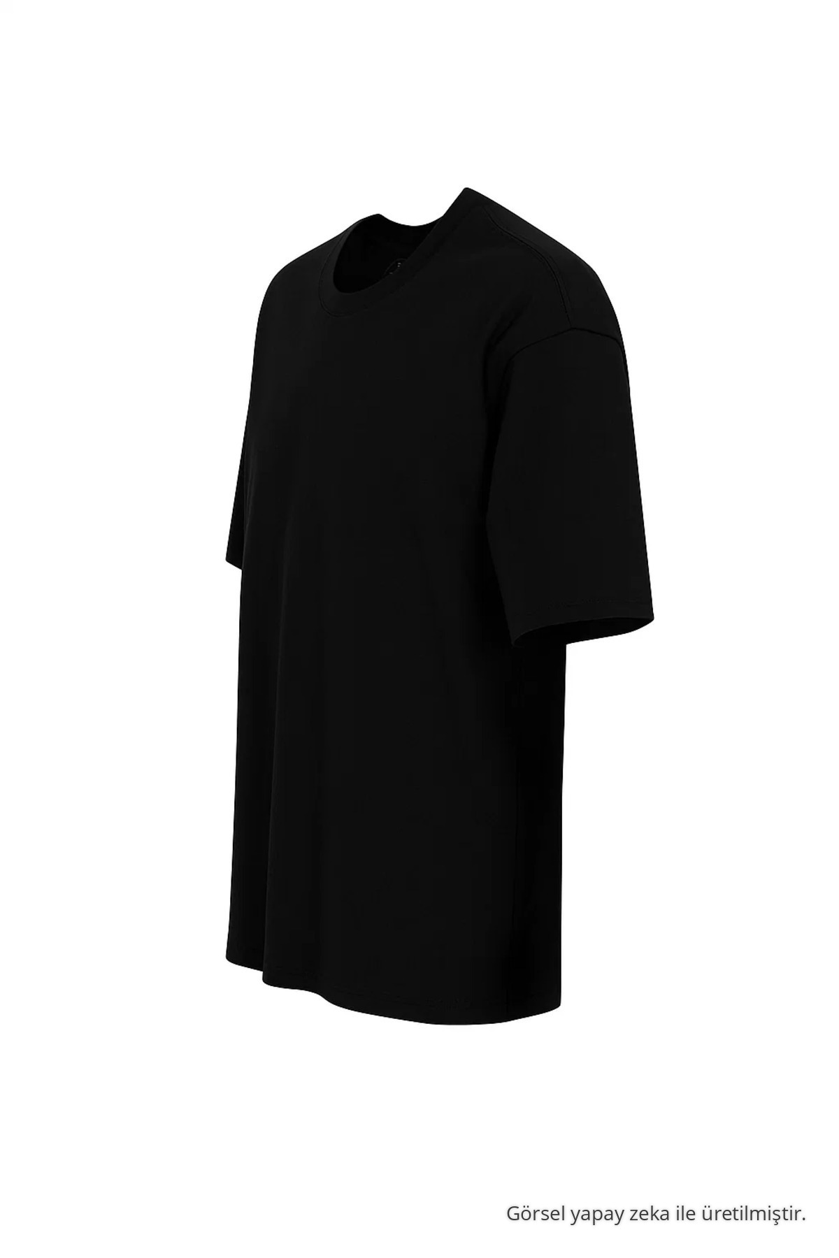 Erkek %100 Organik Pamuklu Kalın Dokulu Comfort Fit Bisiklet Yakalı SİYAH T-shirt 3