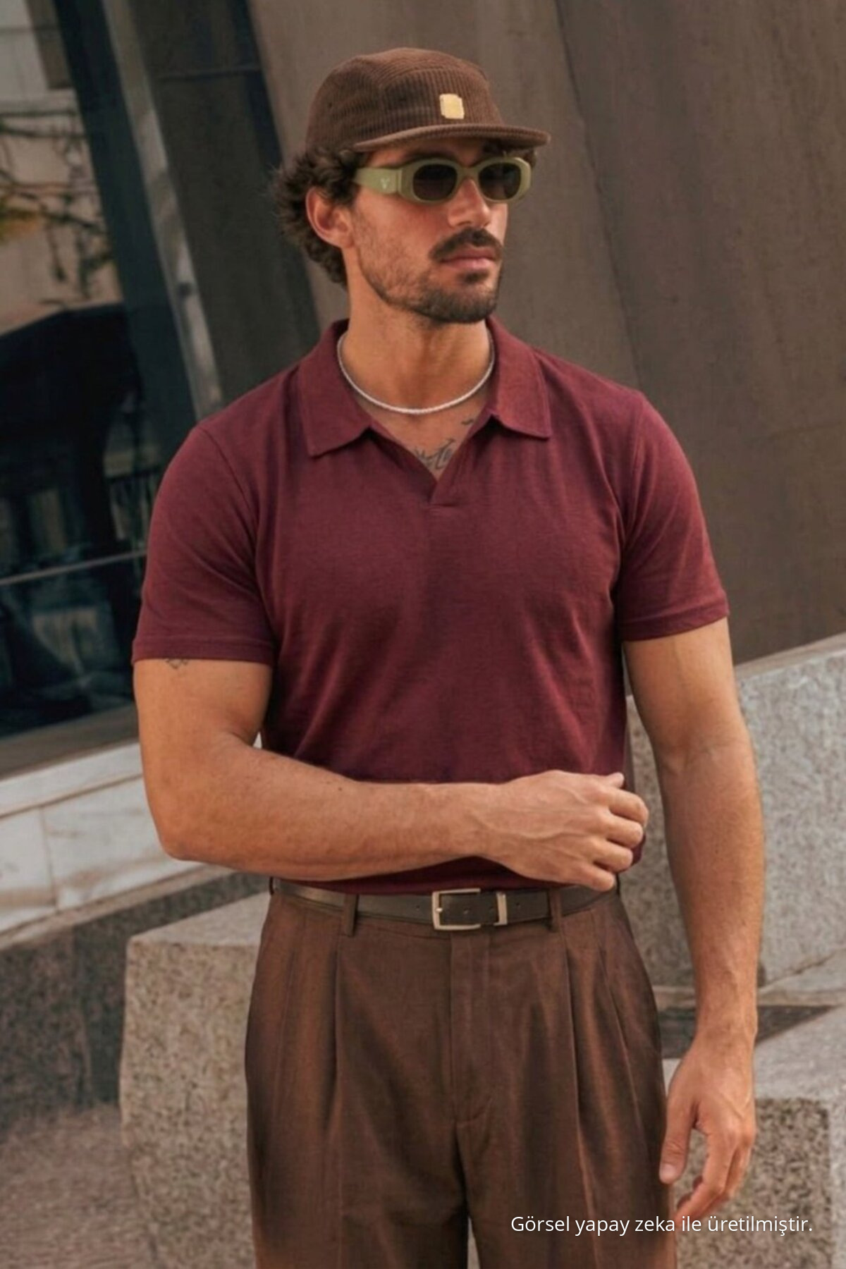 Erkek Polo Yaka %100 Pamuklu Basic Bordo Tişört 6