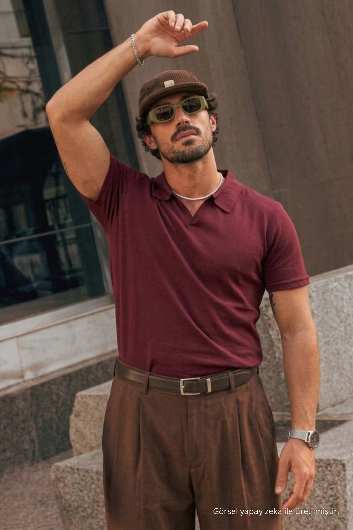 Erkek Polo Yaka %100 Pamuklu Basic Bordo Tişört 5