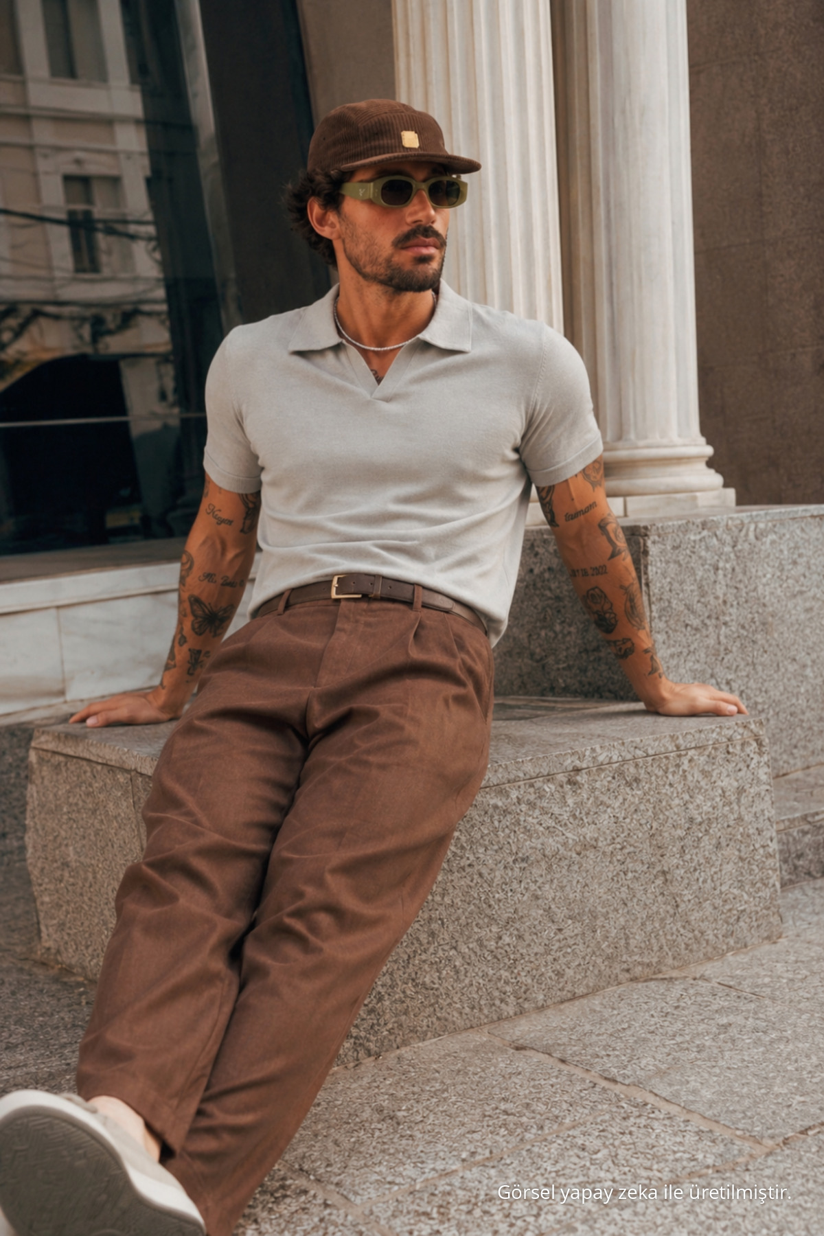 Erkek Polo Yaka %100 Pamuklu Basic GRİ Tişört 3