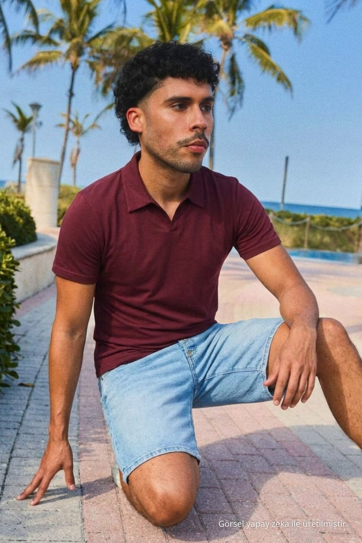 Erkek Trend Polo Yaka Günlük Bordo Tişört 6