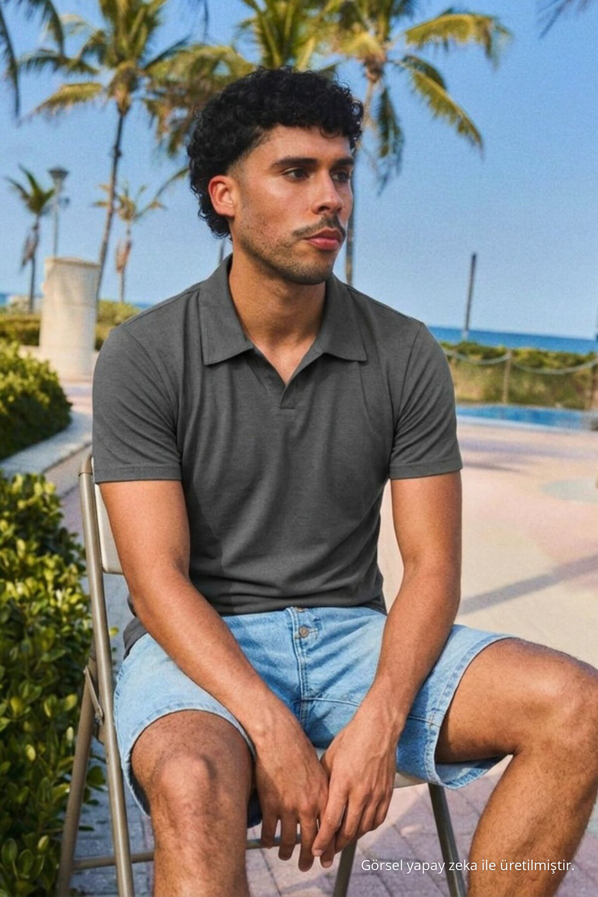 Erkek Trend Polo Yaka Günlük Füme Tişört 4