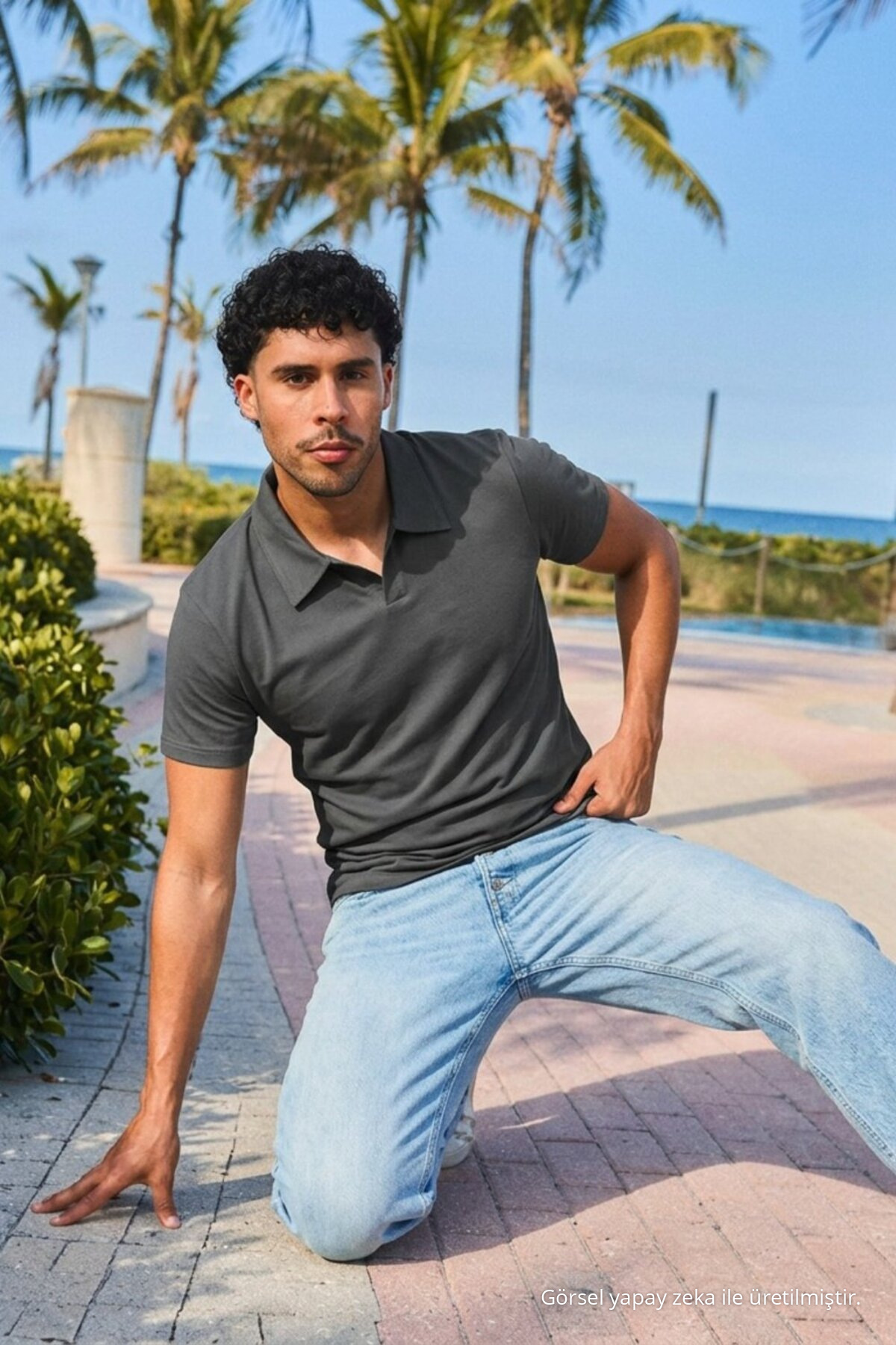 Erkek Trend Polo Yaka Günlük Füme Tişört 6