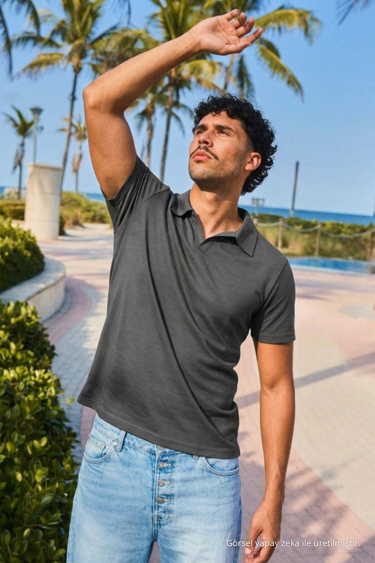 Erkek Trend Polo Yaka Günlük Füme Tişört 5