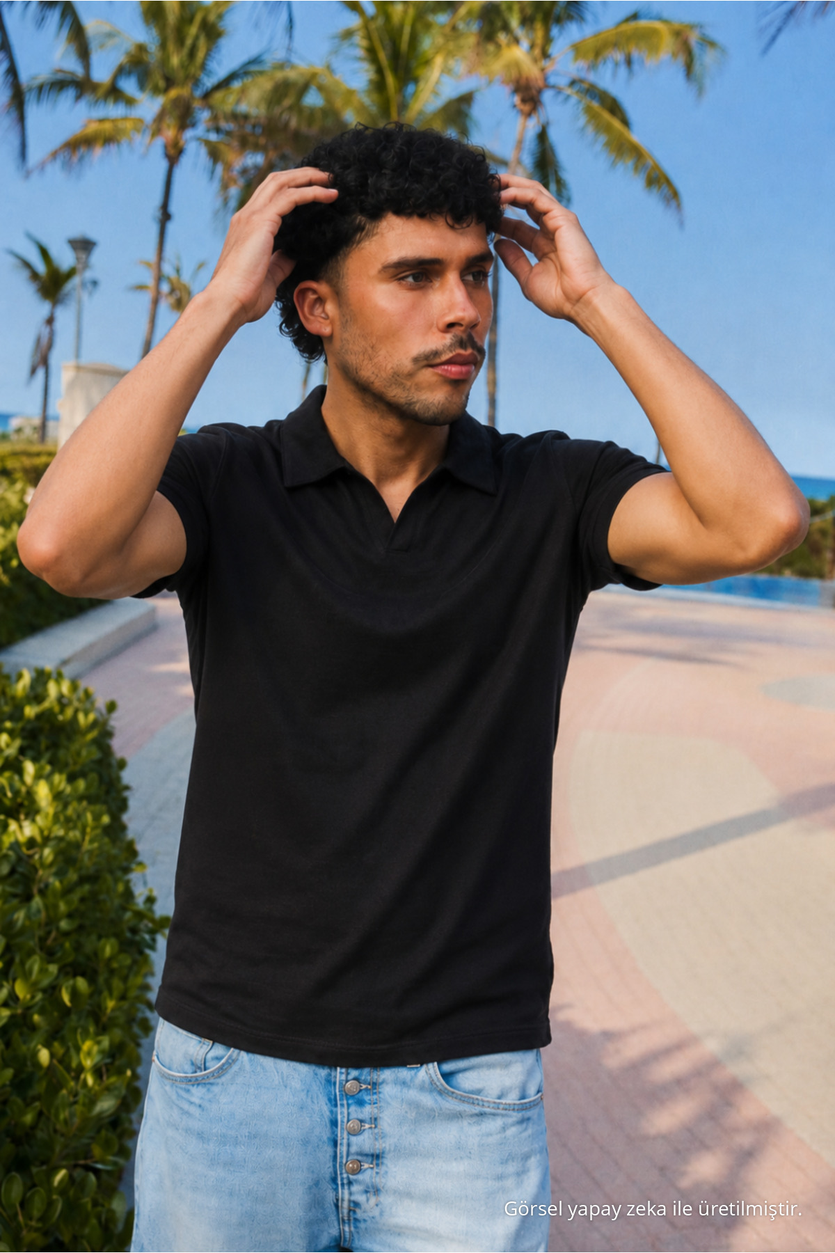 Erkek Trend Polo Yaka Günlük SİYAH Tişört 3