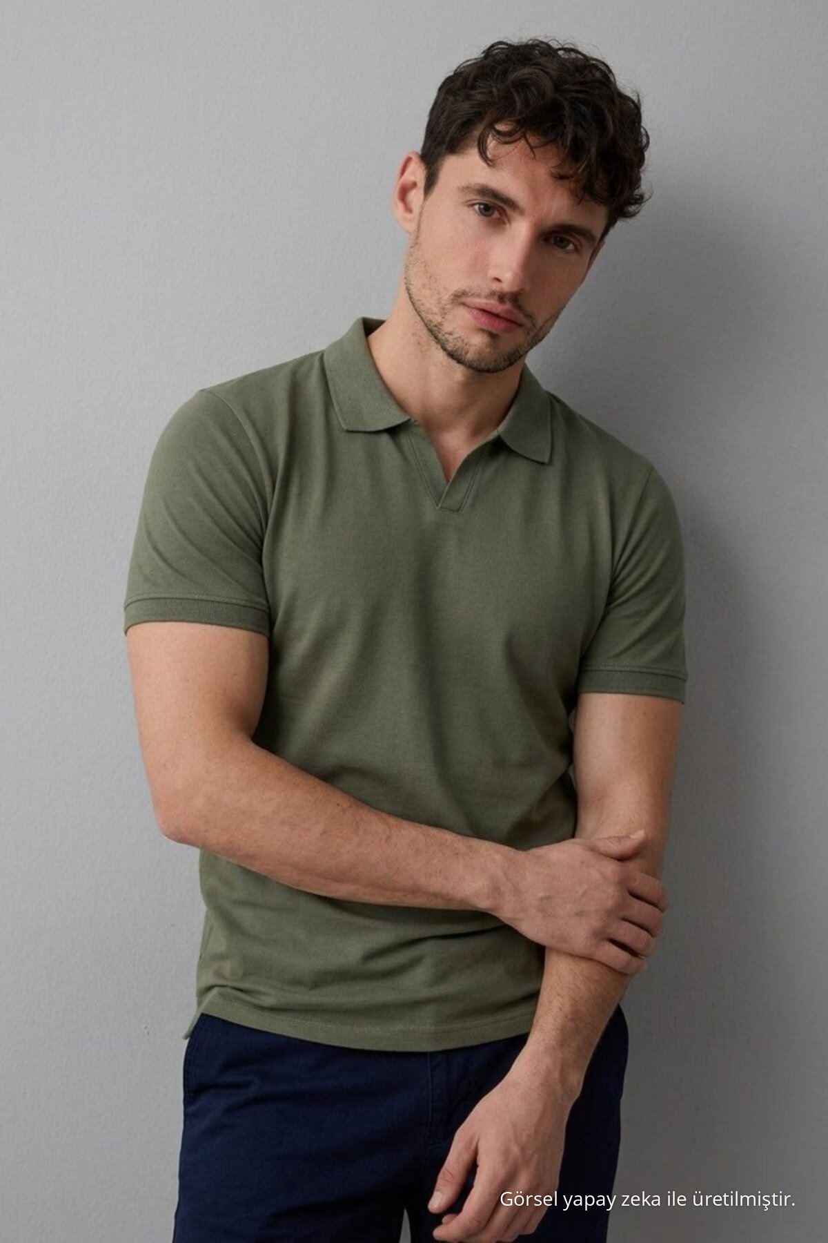 Erkek Polo Yaka Premium Comfort Spor HAKİ Tişört 4