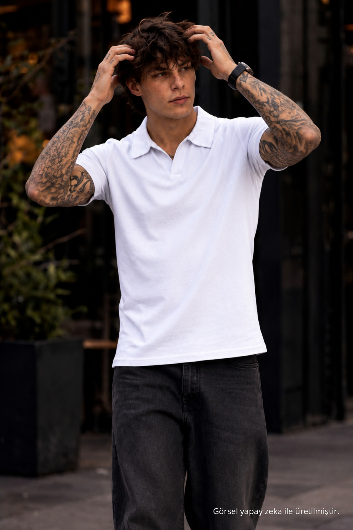 Erkek %100 Pamuk Beyaz Polo Yaka T-shirt 3