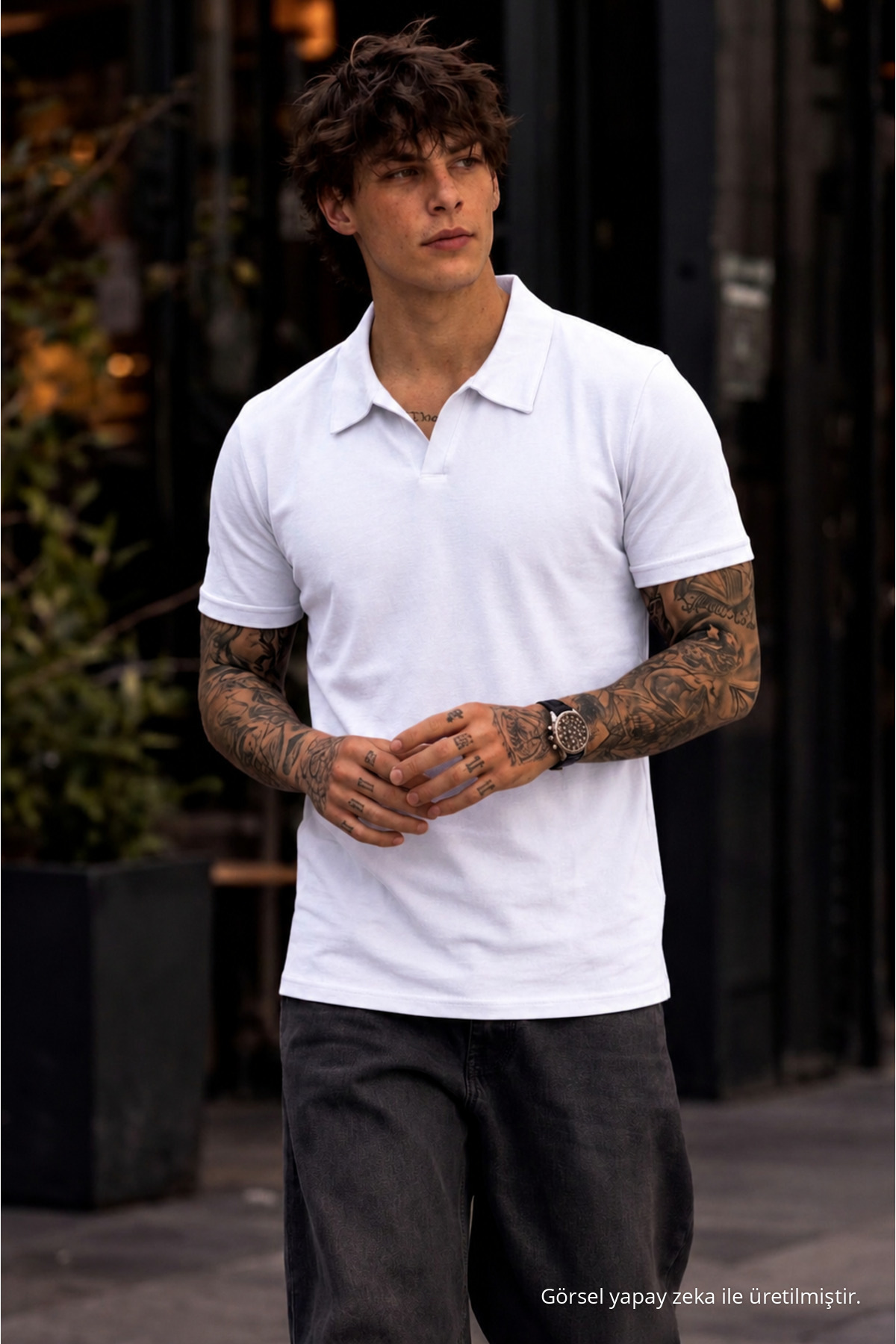 Erkek %100 Pamuk Beyaz Polo Yaka T-shirt 6