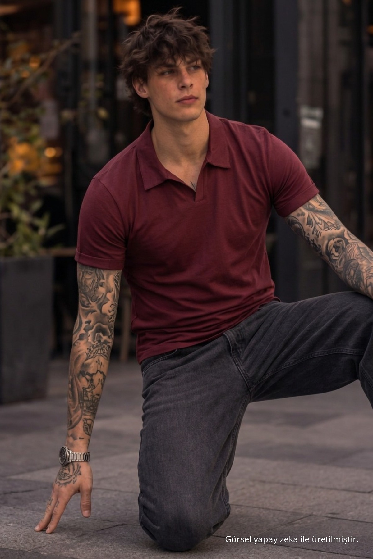 Erkek %100 Pamuk Bordo Polo Yaka T-shirt 5