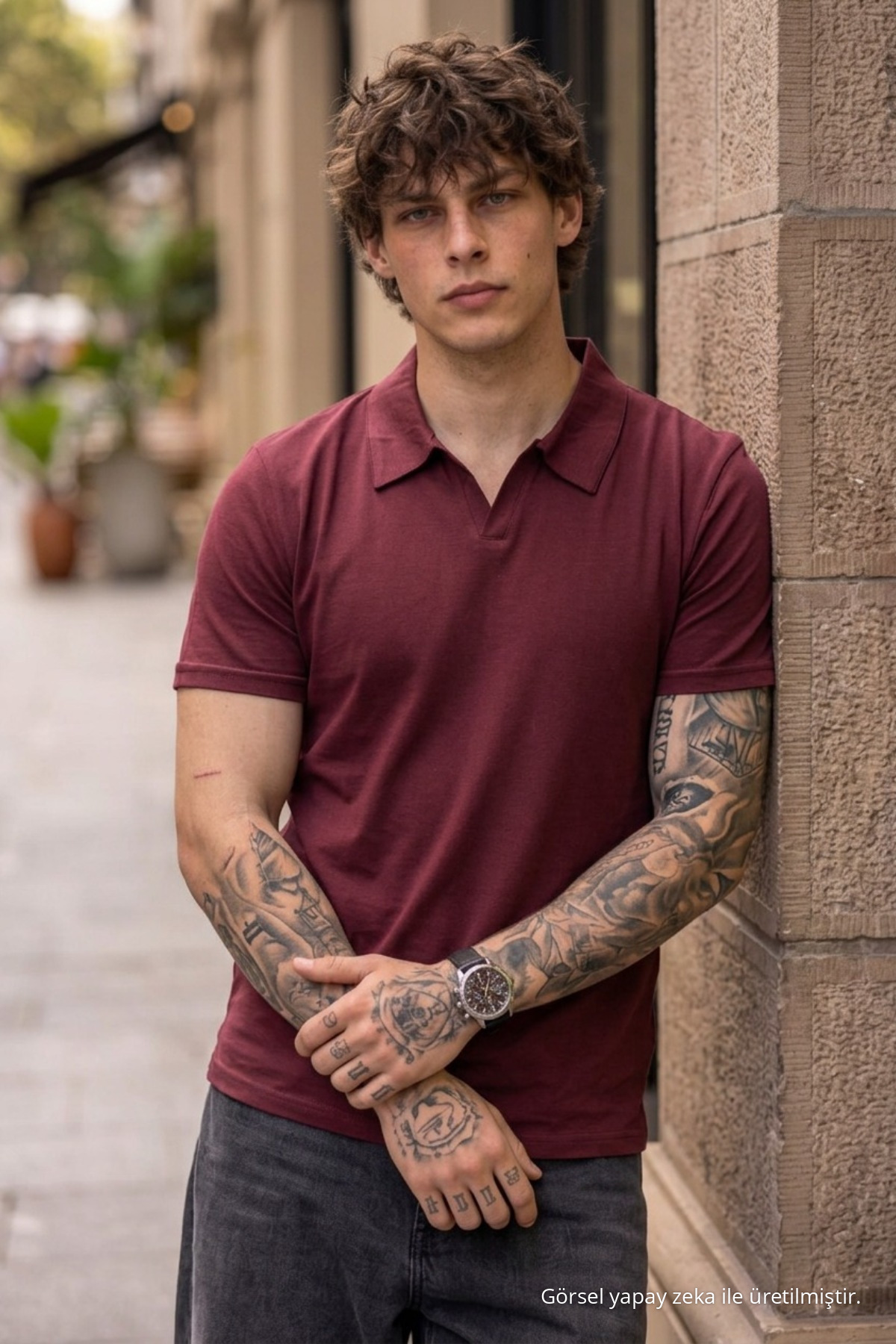 Erkek %100 Pamuk Bordo Polo Yaka T-shirt 6