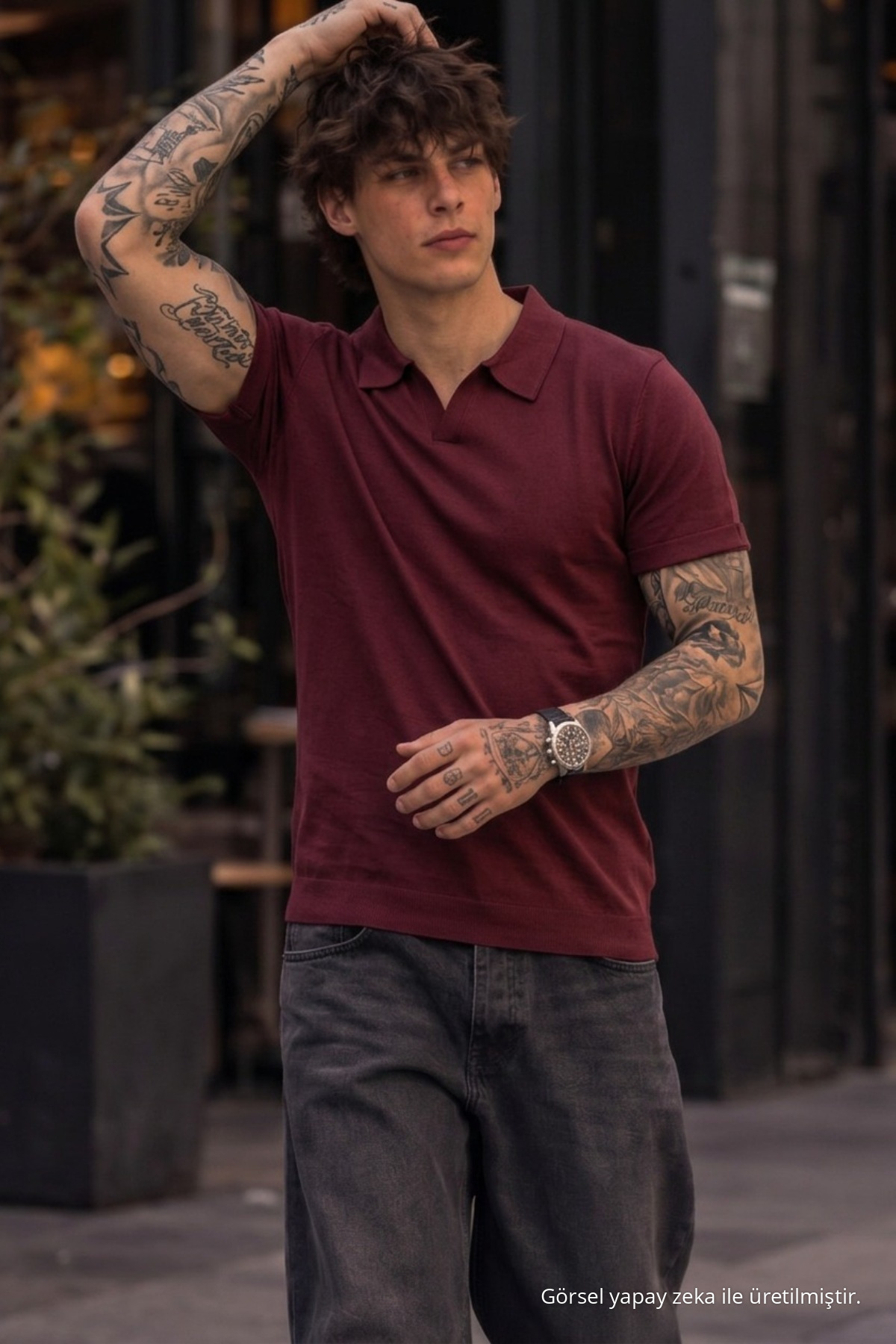 Erkek %100 Pamuk Bordo Polo Yaka T-shirt 4