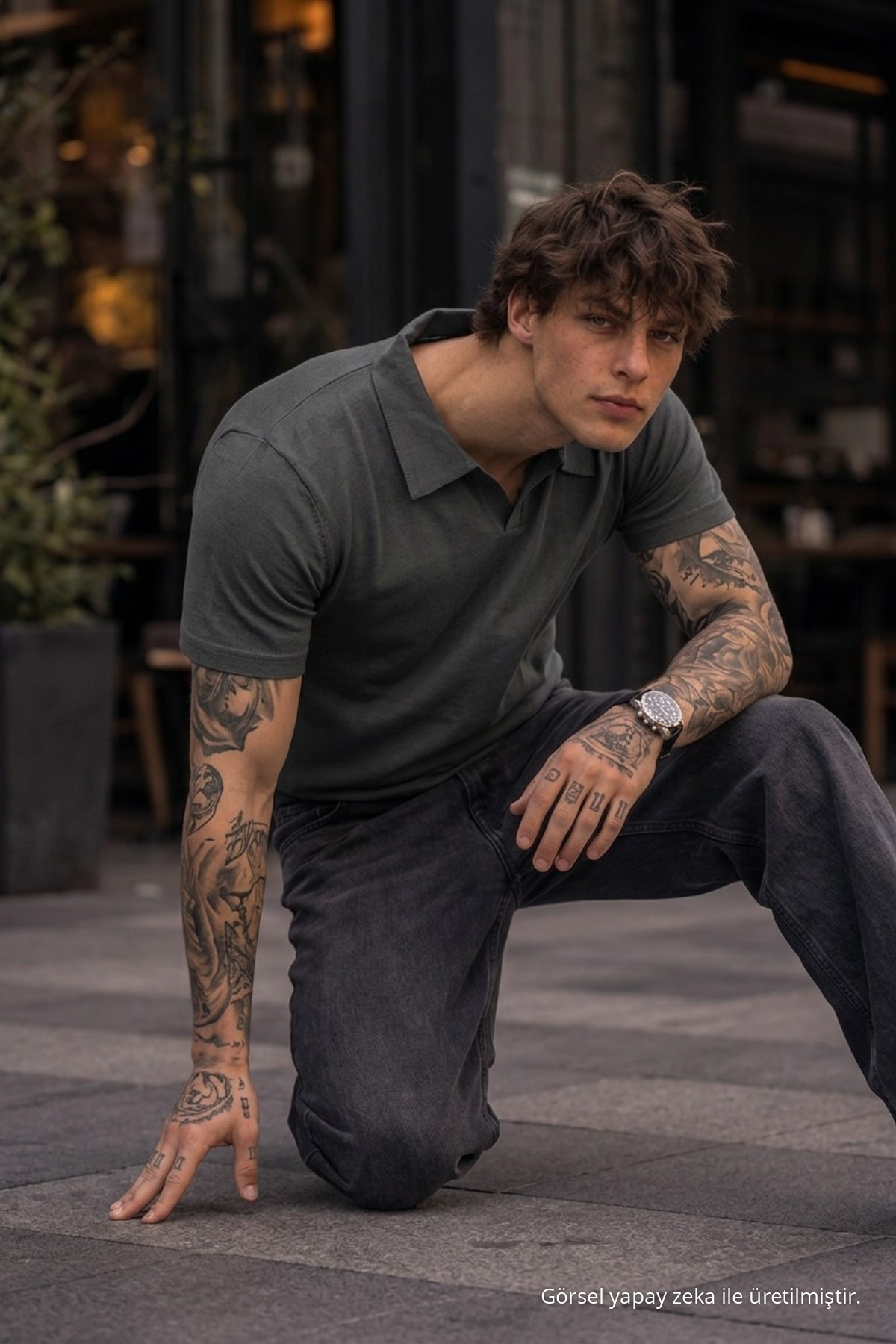 Erkek %100 Pamuk Füme Polo Yaka T-shirt 5
