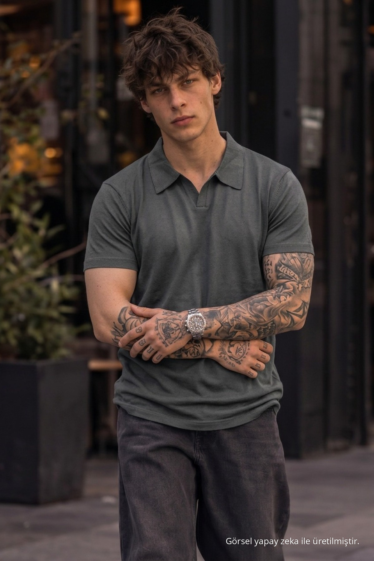 Erkek %100 Pamuk Füme Polo Yaka T-shirt 6