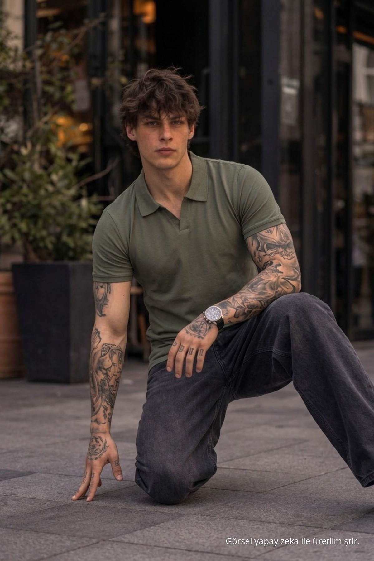 Erkek %100 Pamuk HAKİ Polo Yaka T-shirt 5