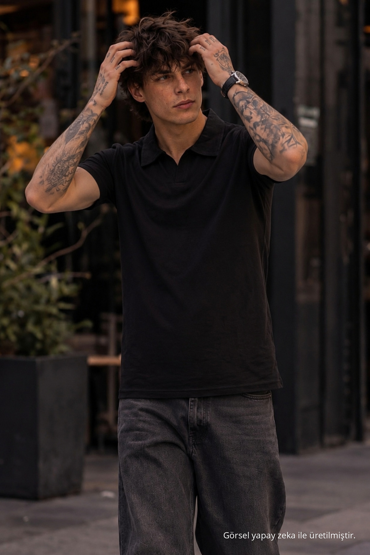 Erkek %100 Pamuk SİYAH Polo Yaka T-shirt 3