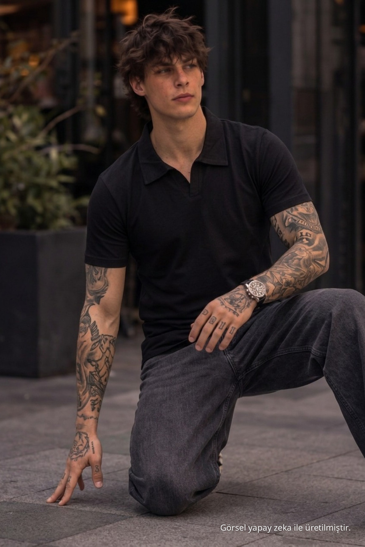 Erkek %100 Pamuk SİYAH Polo Yaka T-shirt 5