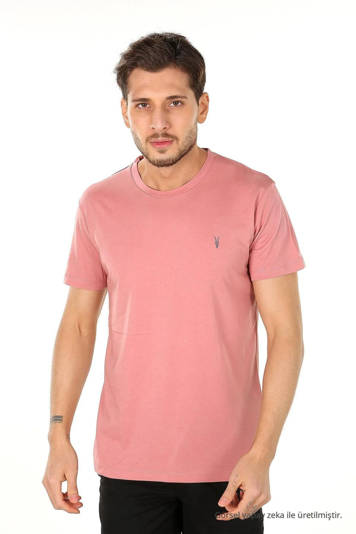 Erkek 5 Li Paket Pamuk Basic Kısa Kol Tişört kahve-indigo-bordo-bej-pudra 4