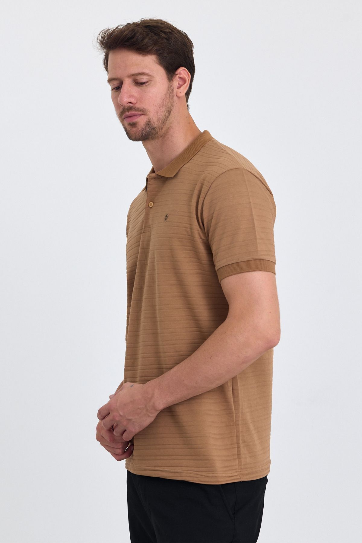 Erkek %100 Pamuklu Kumaş Slim Fit Kesim 2-Li Polo Yaka T-shirt - SİYAH KARAMEL KARAMEL SİYAH 4