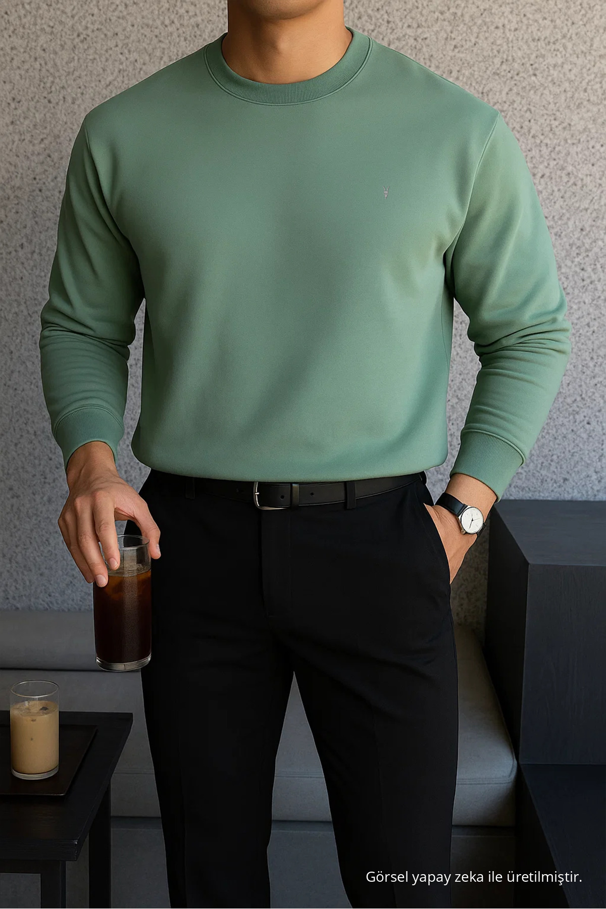 Erkek Kışlık Salaş Basic Çağla Sweatshirt 3