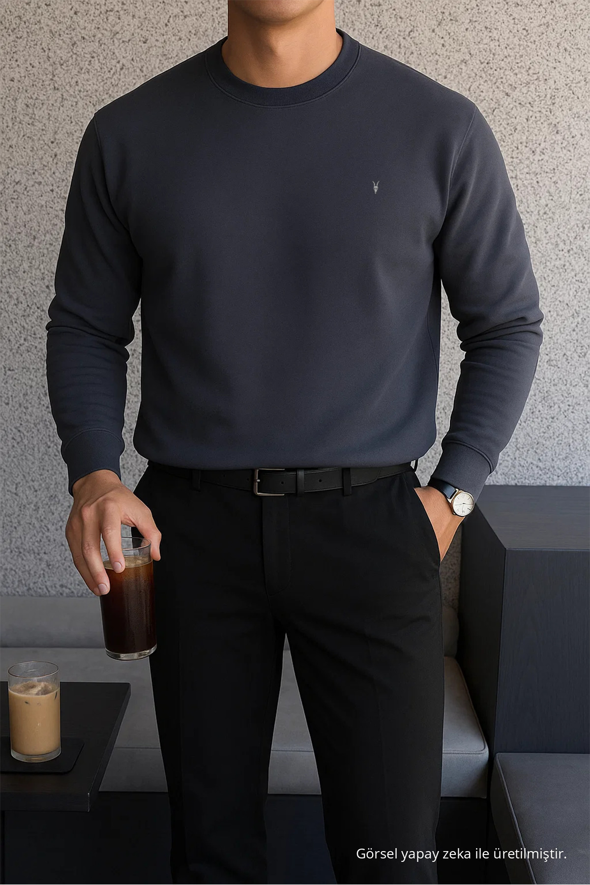 Erkek Kışlık Salaş Basic Füme Sweatshirt 3