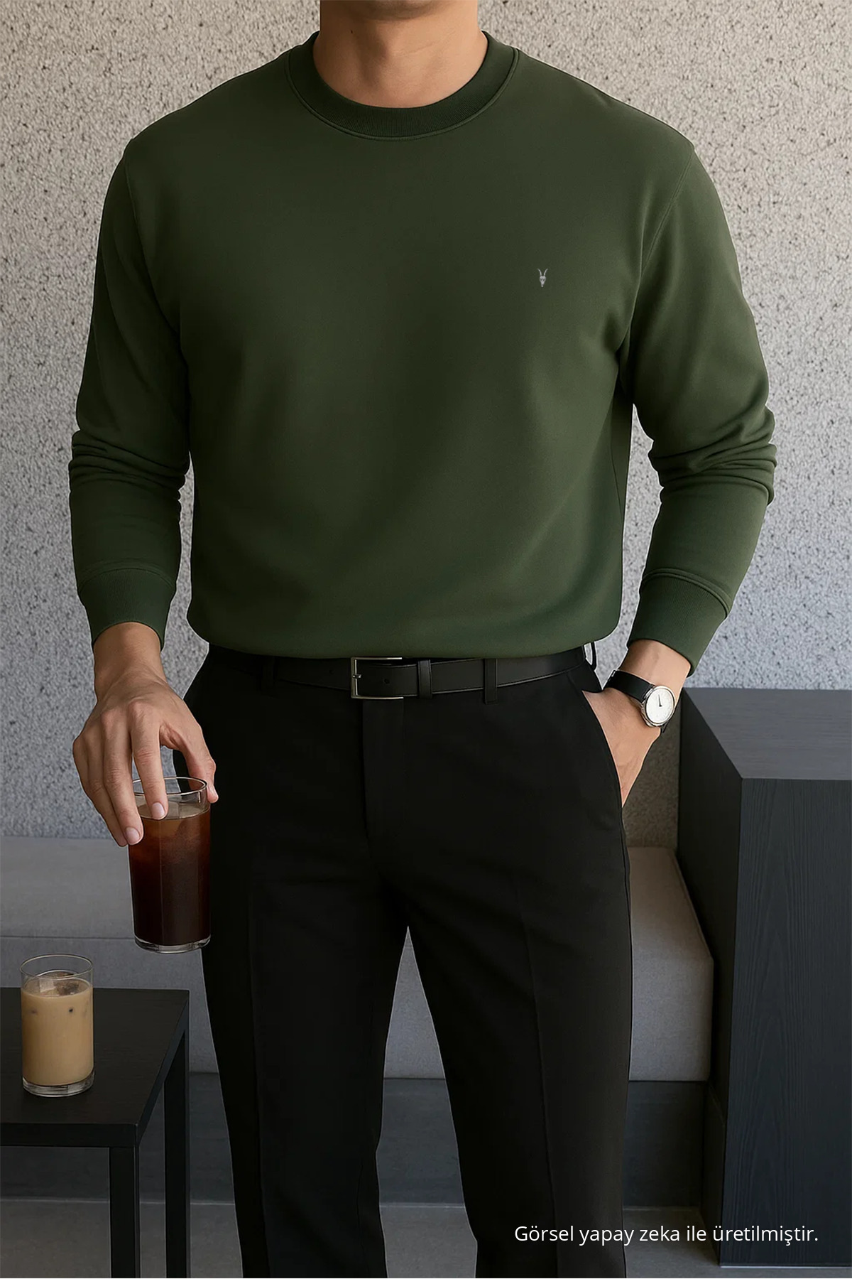 Erkek Kışlık Salaş Basic HAKİ Sweatshirt 3