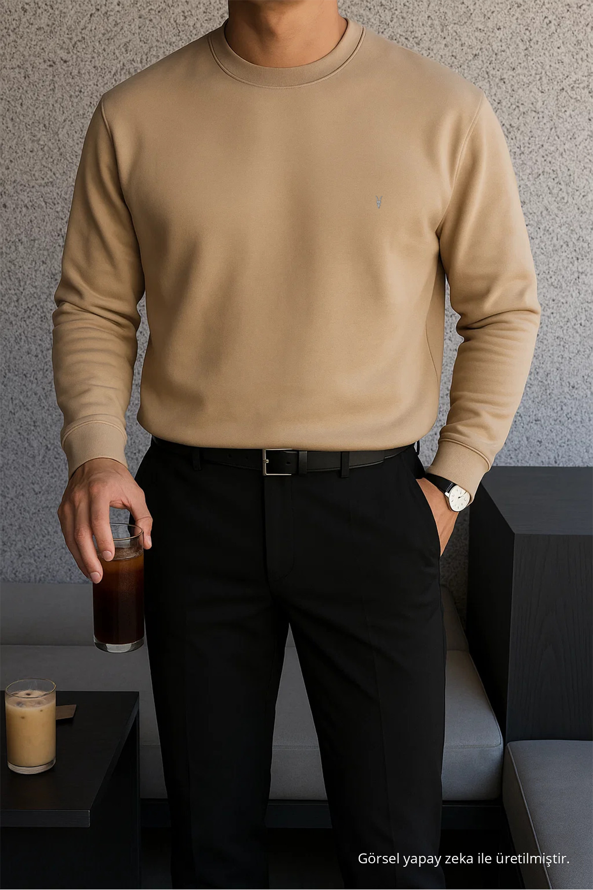Erkek Kışlık Salaş Basic Karamel Sweatshirt 3