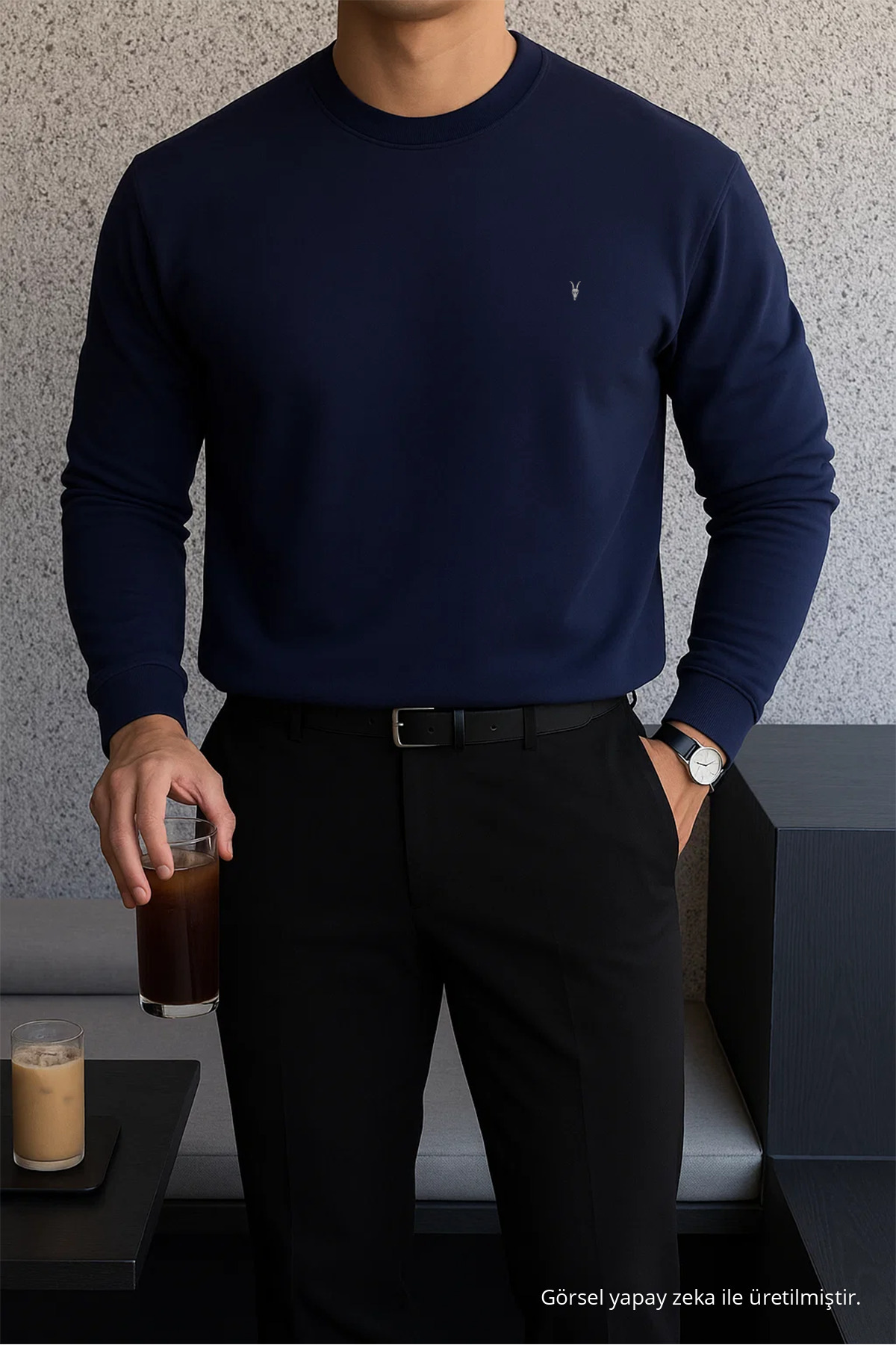 Erkek Kışlık Salaş Basic LACİVERT Sweatshirt 3