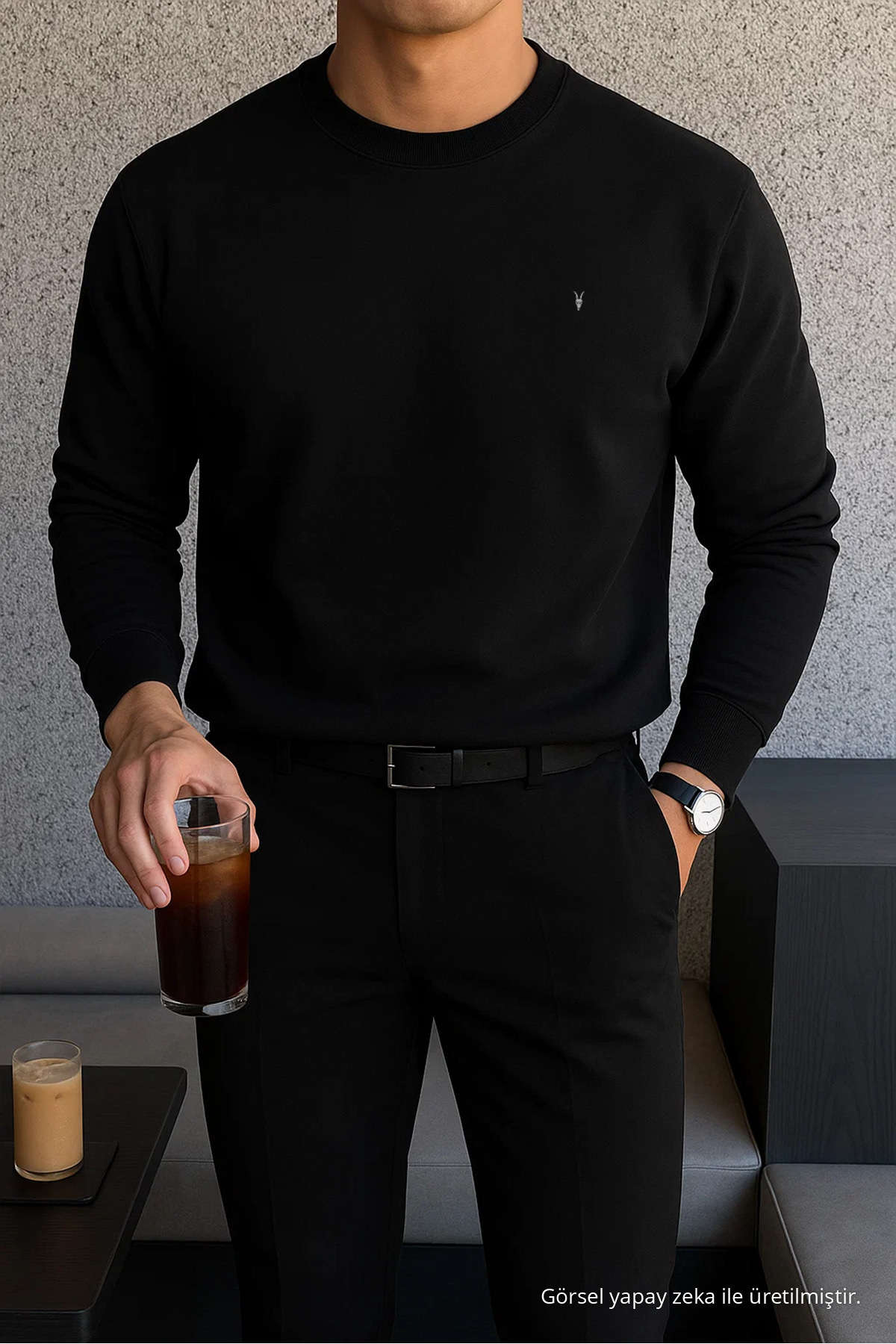 Erkek Kışlık Salaş Basic Siyah Sweatshirt 3