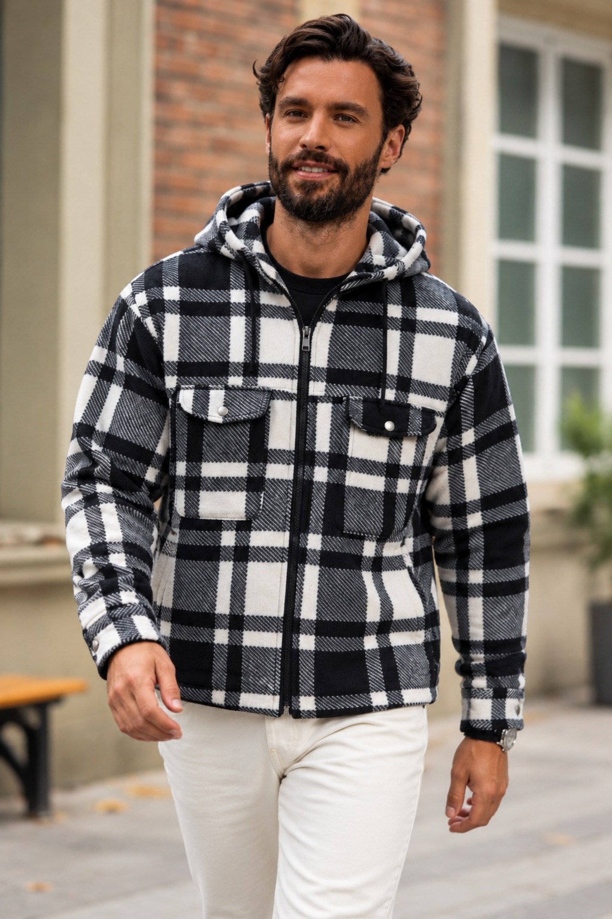 Erkek Oversize Kareli Oduncu Antrasit Gömlek 4
