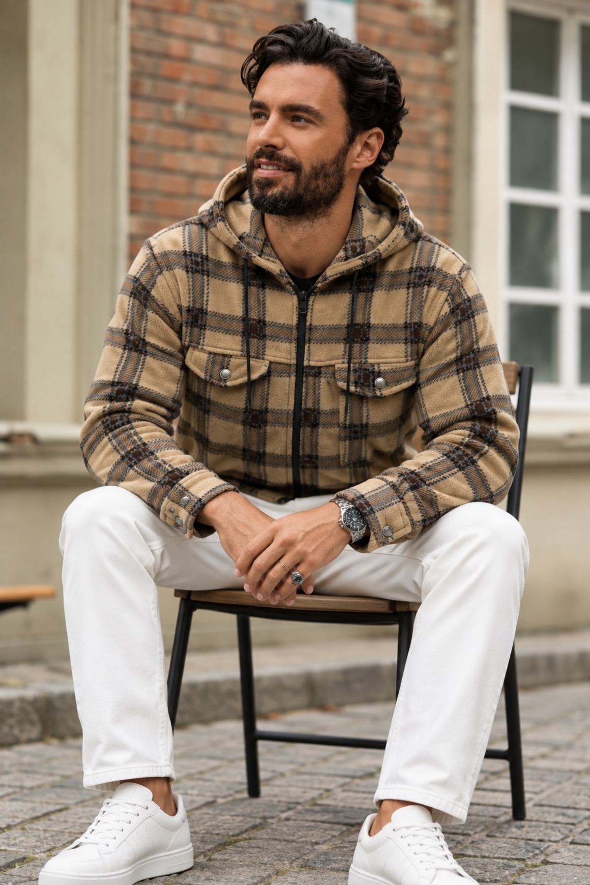 Erkek Oversize Kareli Oduncu Camel Gömlek 3