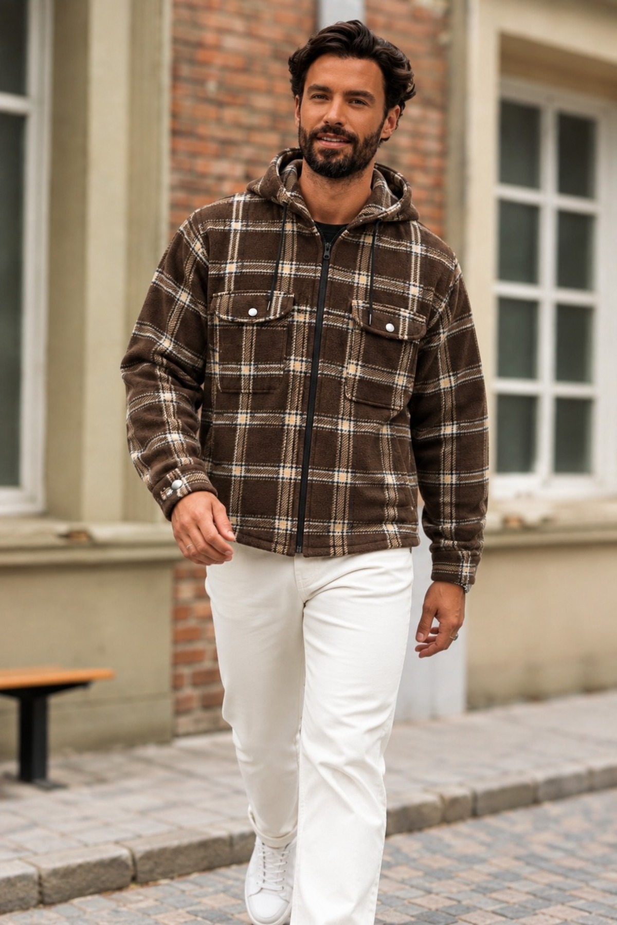 Erkek Oversize Kareli Oduncu Kahve Gömlek 3