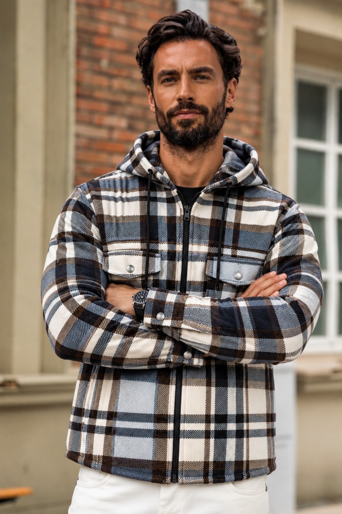 Erkek Oversize Kareli Oduncu Mavi Gömlek 5