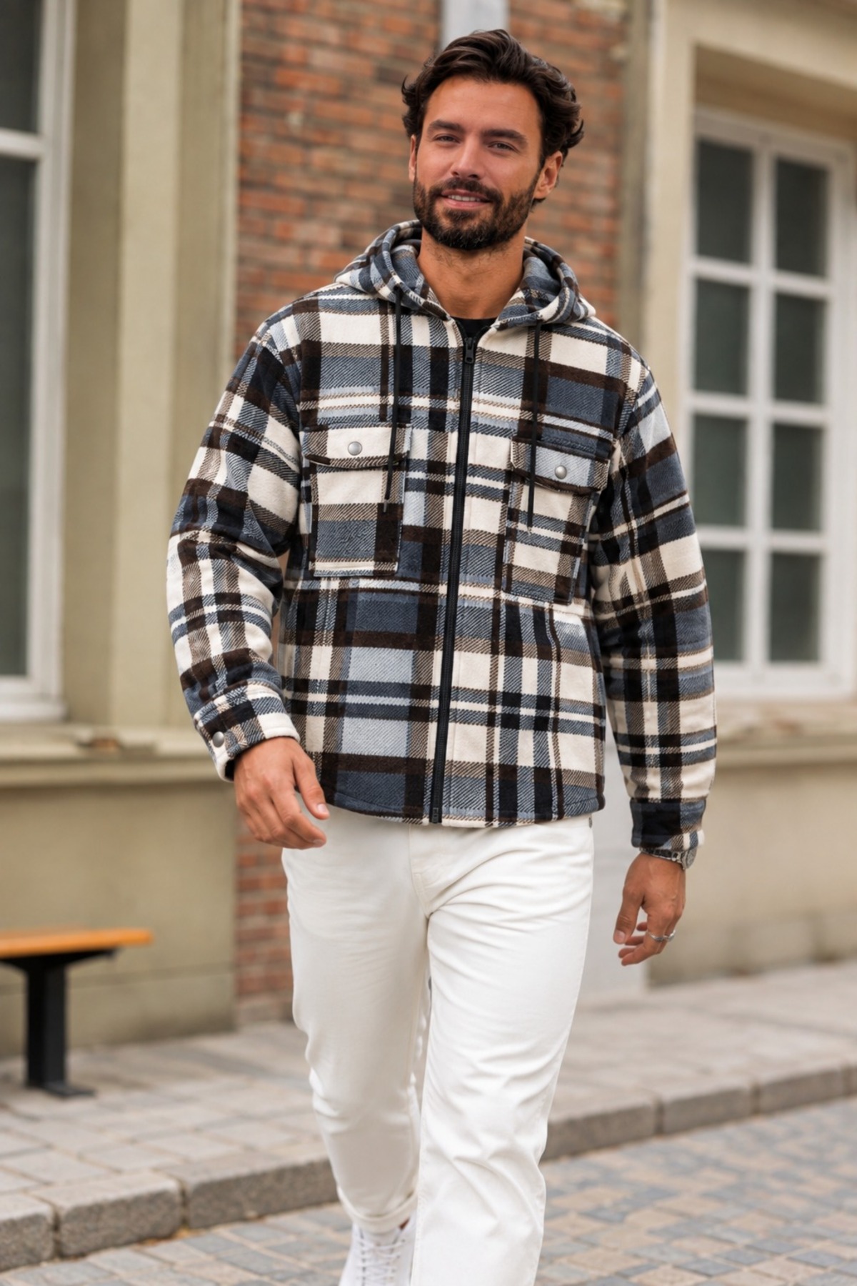 Erkek Oversize Kareli Oduncu Mavi Gömlek 3