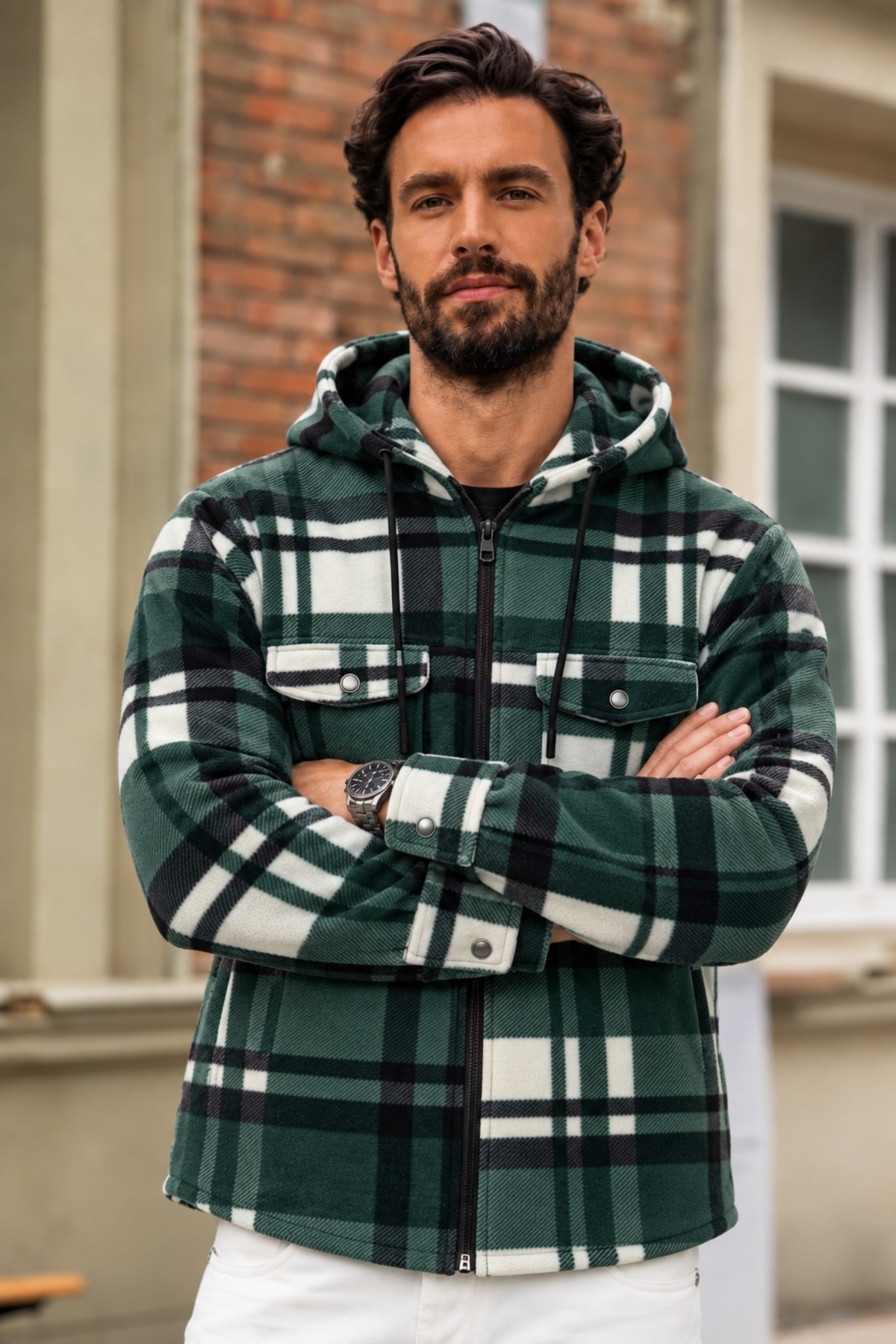 Erkek Oversize Kareli Oduncu Yeşil Gömlek 5
