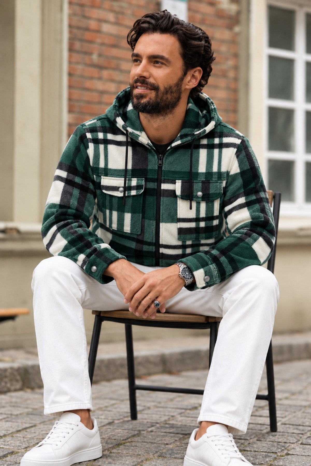 Erkek Oversize Kareli Oduncu Yeşil Gömlek 4